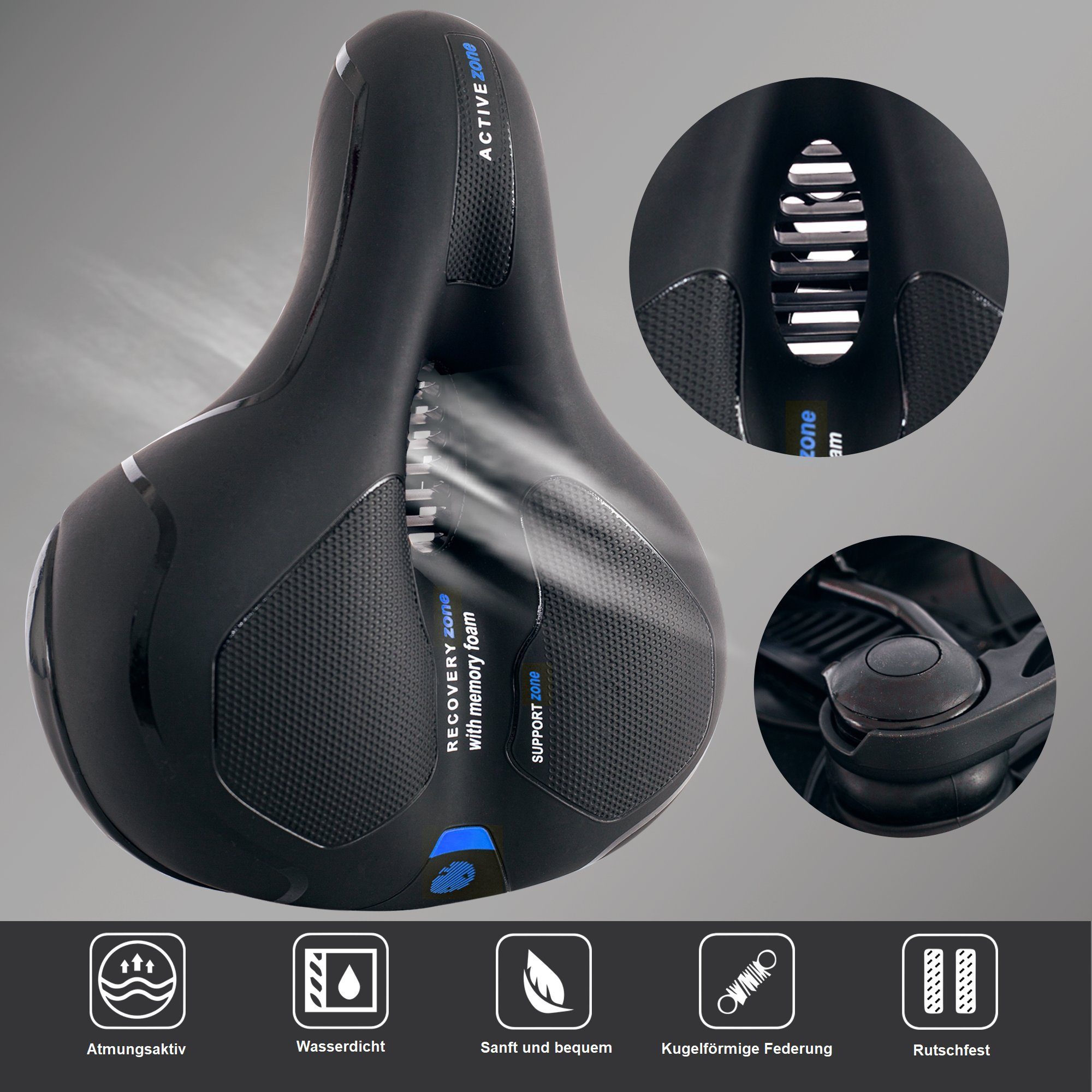 Melko Fahrradsattel Ergonomischer Fahrradsattel Stahl mit Gel Memory-Schaum Mountainbike (Stück), Atmungsaktiv