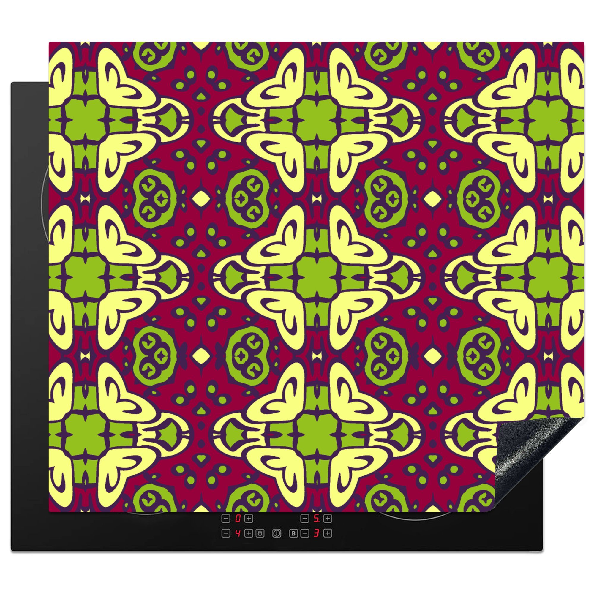 MuchoWow Herdblende-/Abdeckplatte Muster - Dekoration - Grün, Vinyl, (1 tlg), 60x52 cm, Mobile Arbeitsfläche nutzbar, Ceranfeldabdeckung