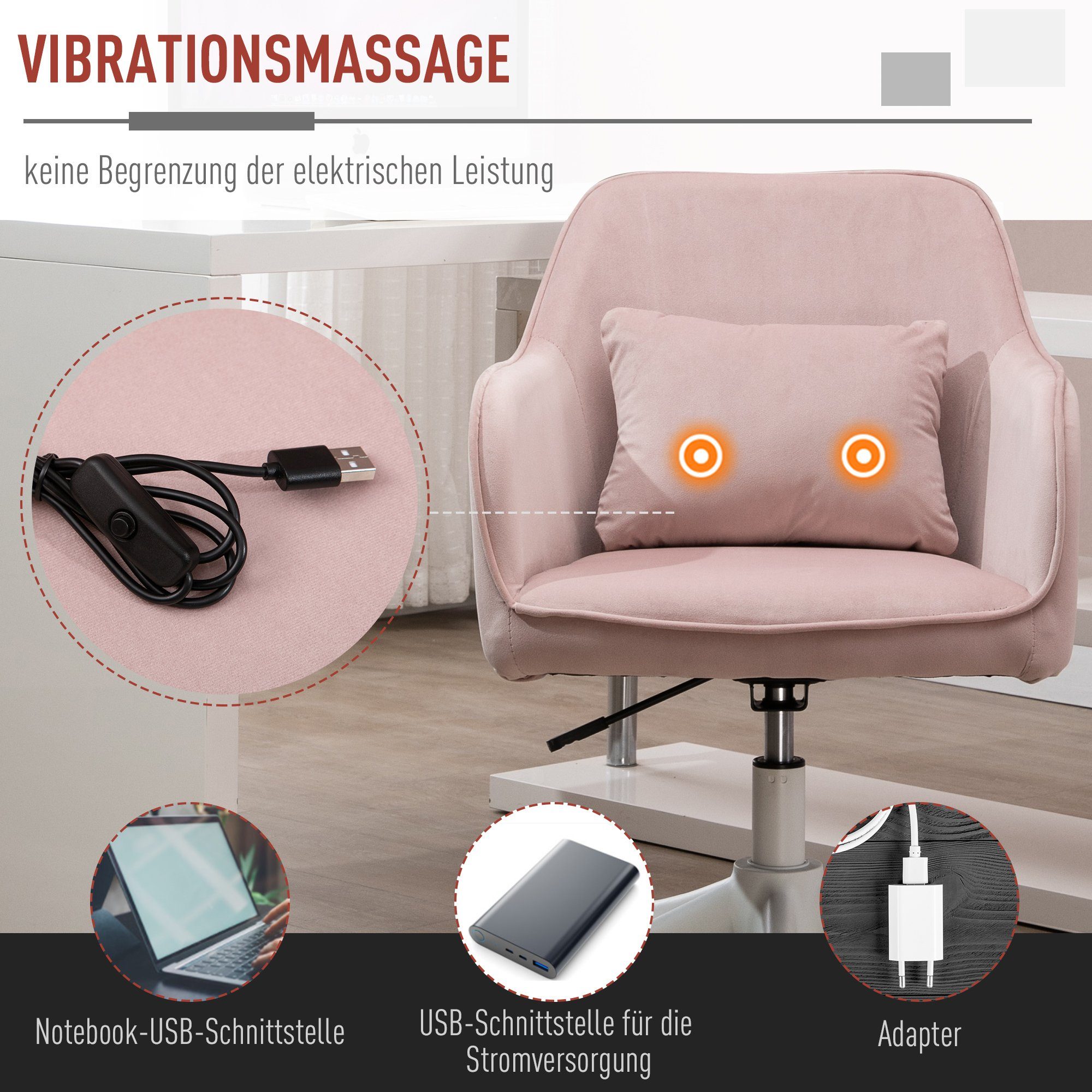 Vinsetto Schreibtischstuhl Lendenkissen Vibrationsmassage inkl. mit Drehstuhl