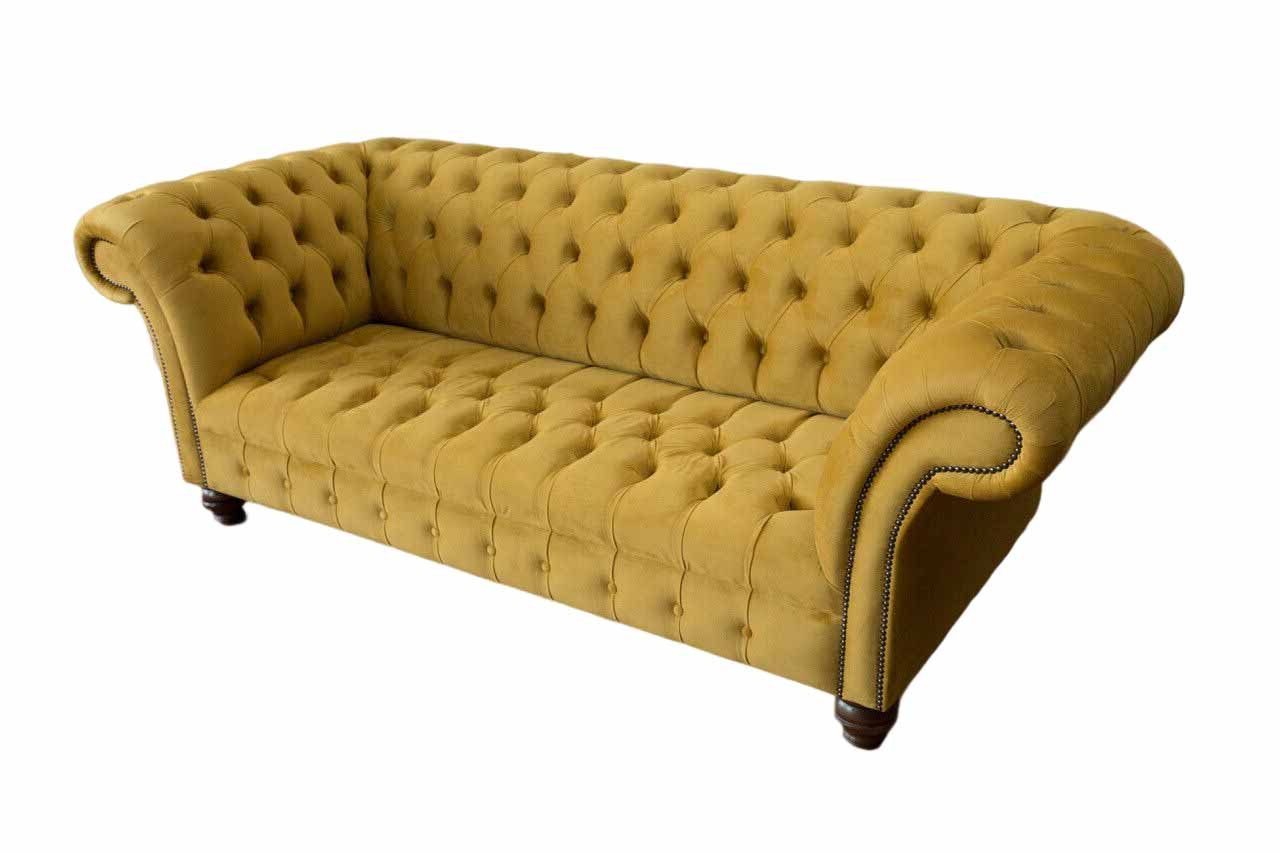 Couch Chesterfield-Sofa, Sofa JVmoebel Wohnzimmer Dreisitzer Klassisch Gelb Design Chesterfield