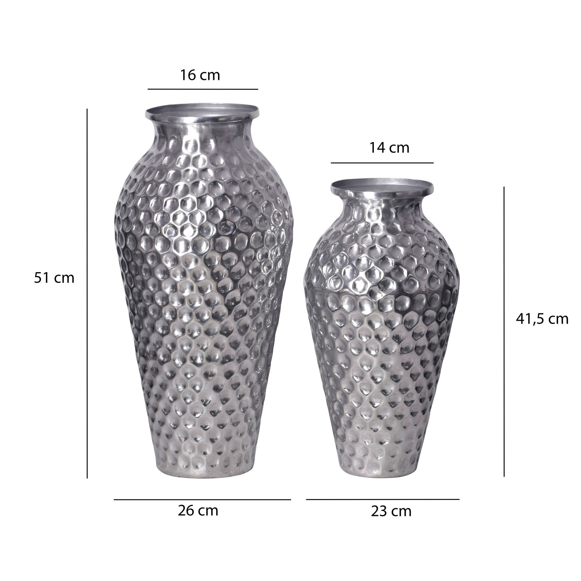 FINEBUY Bodenvase FB65099 Vase 2er Set Blumenvase Aluminium Amphore Tischvase Rund (Dekovase 2-teilig für Blumen Alu Tischvase Metall), 2er Set Aluminium Silber Amphore Blumenvase Modern