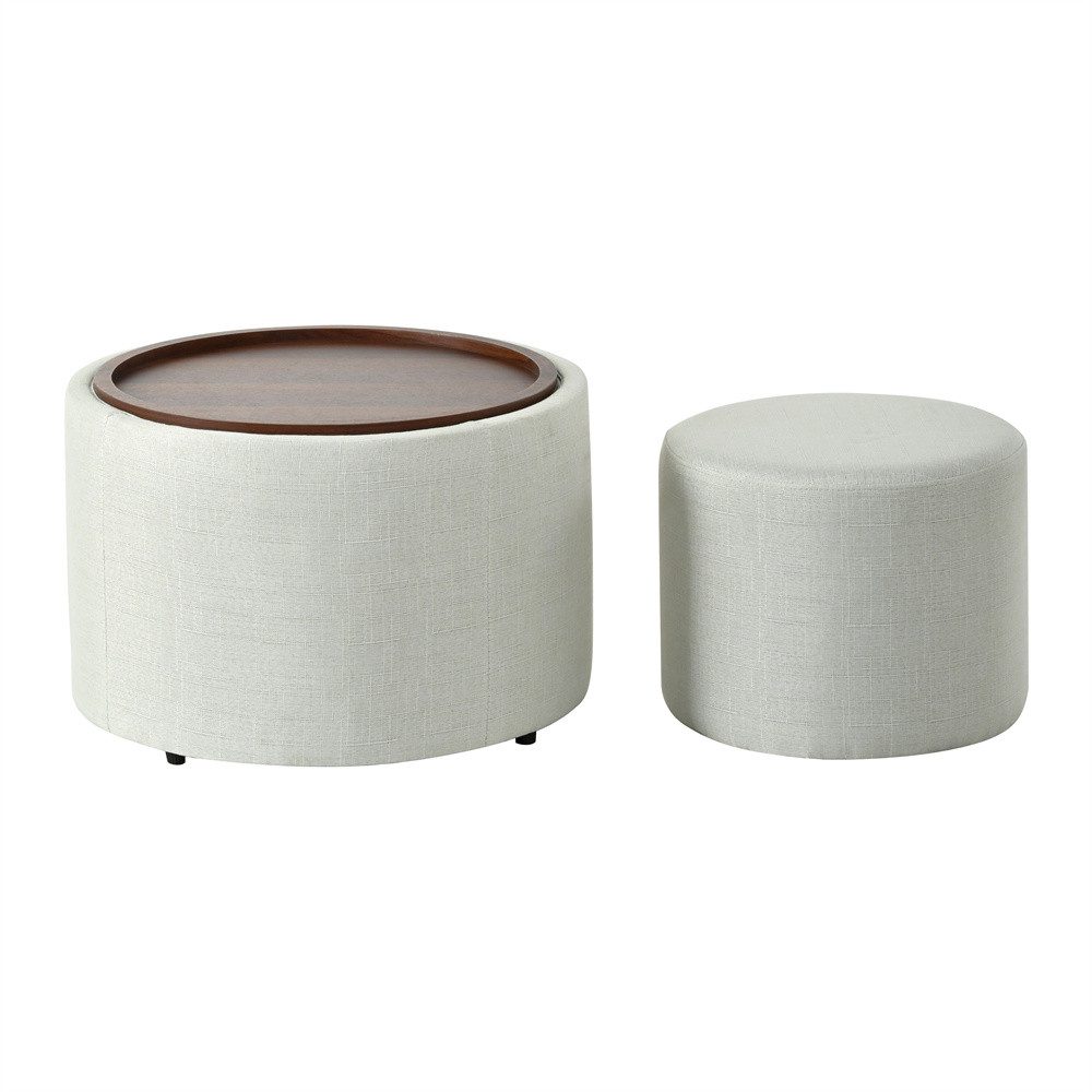 REDOM Sitzhocker Nesting-Hocker Set (runder Stauraum-Fußhocker mit Holzablage, kein Aufbau erforderlich, 1 St., 58 cm x 58 cm x 38 cm)