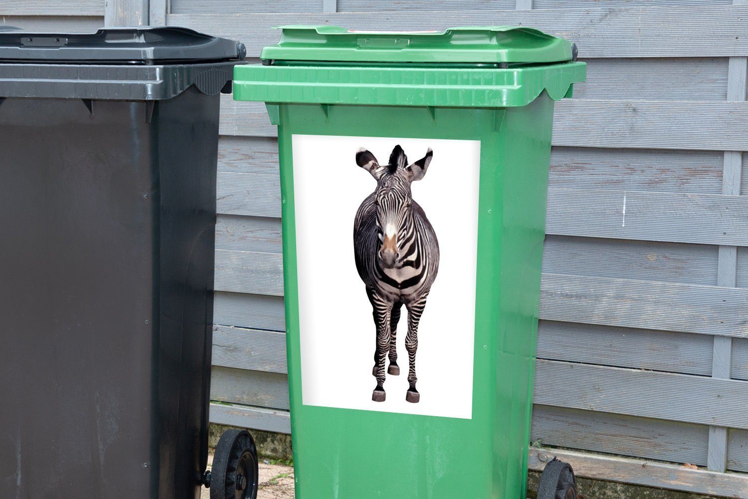 MuchoWow Wandsticker Zebra auf (1 Mülleimer-aufkleber, Mülltonne, Hintergrund weißem St), Abfalbehälter Sticker, Container