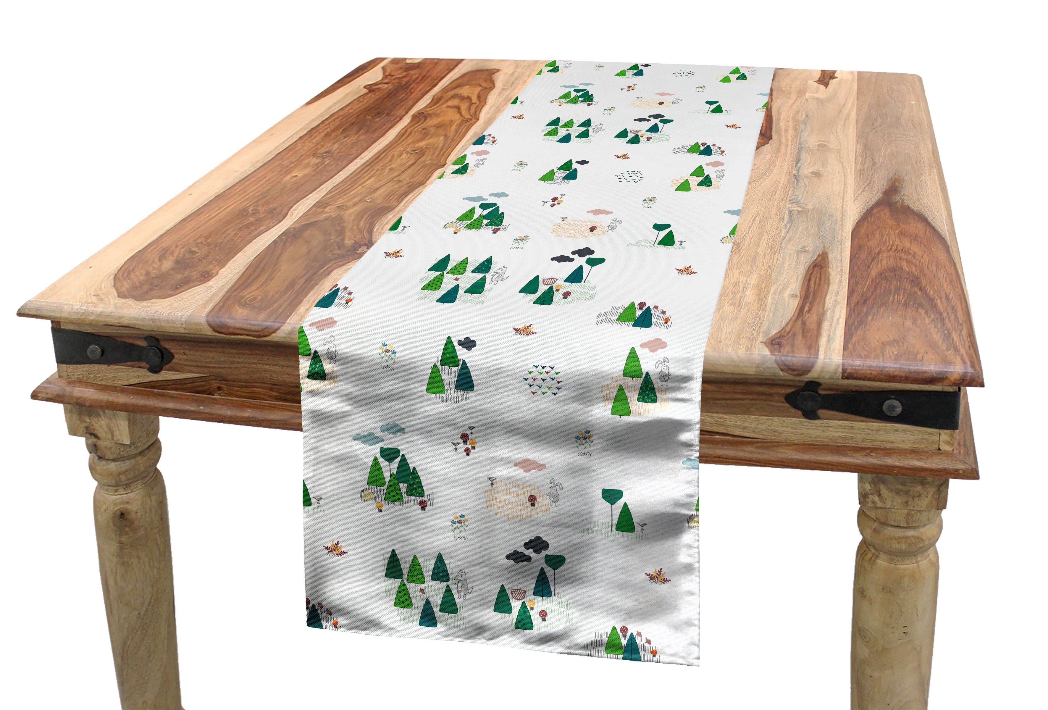 Küche Tischläufer, Doodle Tischläufer Dekorativer Artikel Abakuhaus Art Wald Woodland Esszimmer Rechteckiger