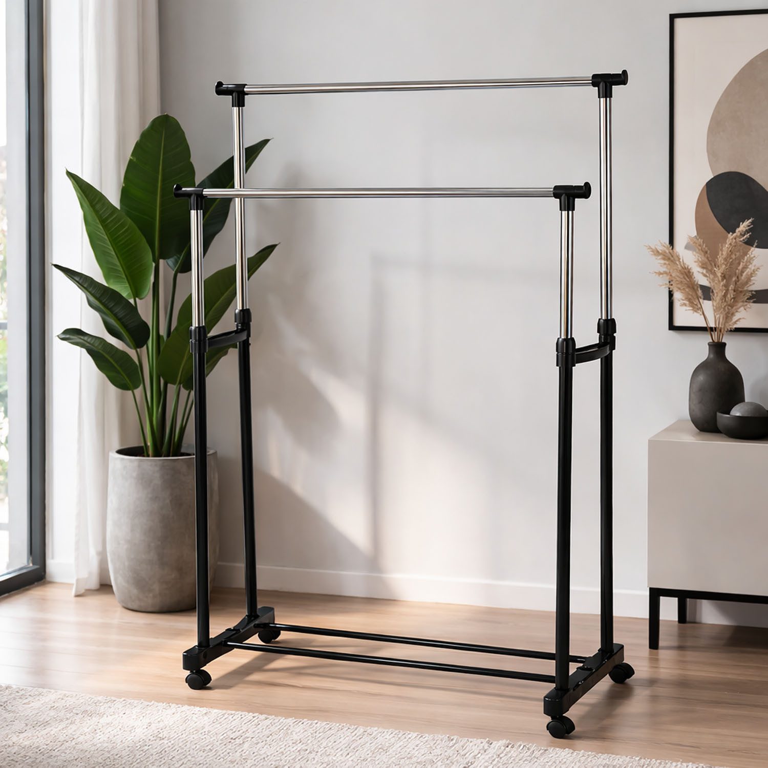 Mojawo Heizungswäschetrockner XXL fahrbar Kleiderständer mit Schuhablage 2 Stangen 86x42x170cm
