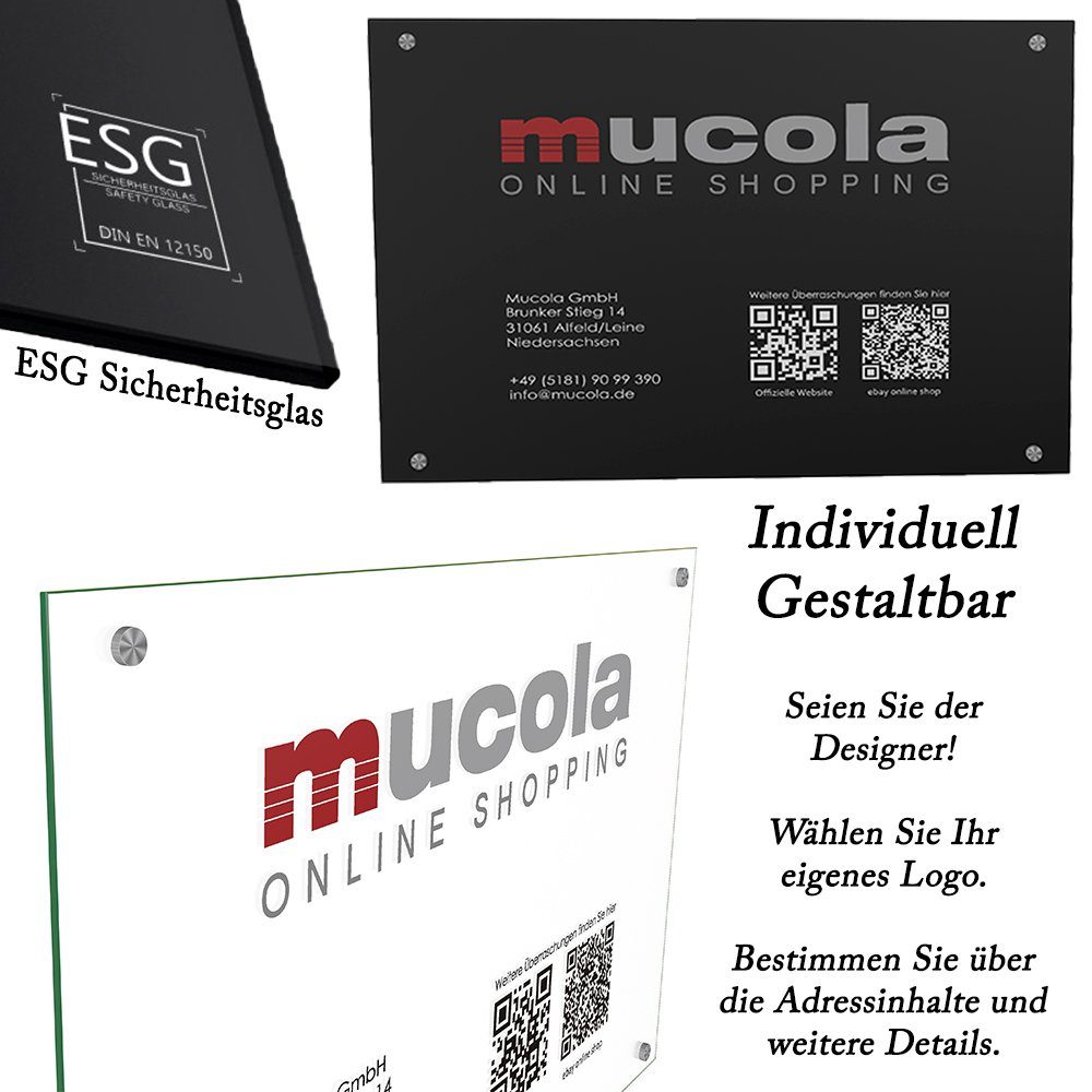 Thumbnail - Mucola Hinweisschild Firmenschild Werbeschild Praxisschild aus Klarglas ESG Sicherheitsglas, (Stück, 1 St., Schild), Gla...