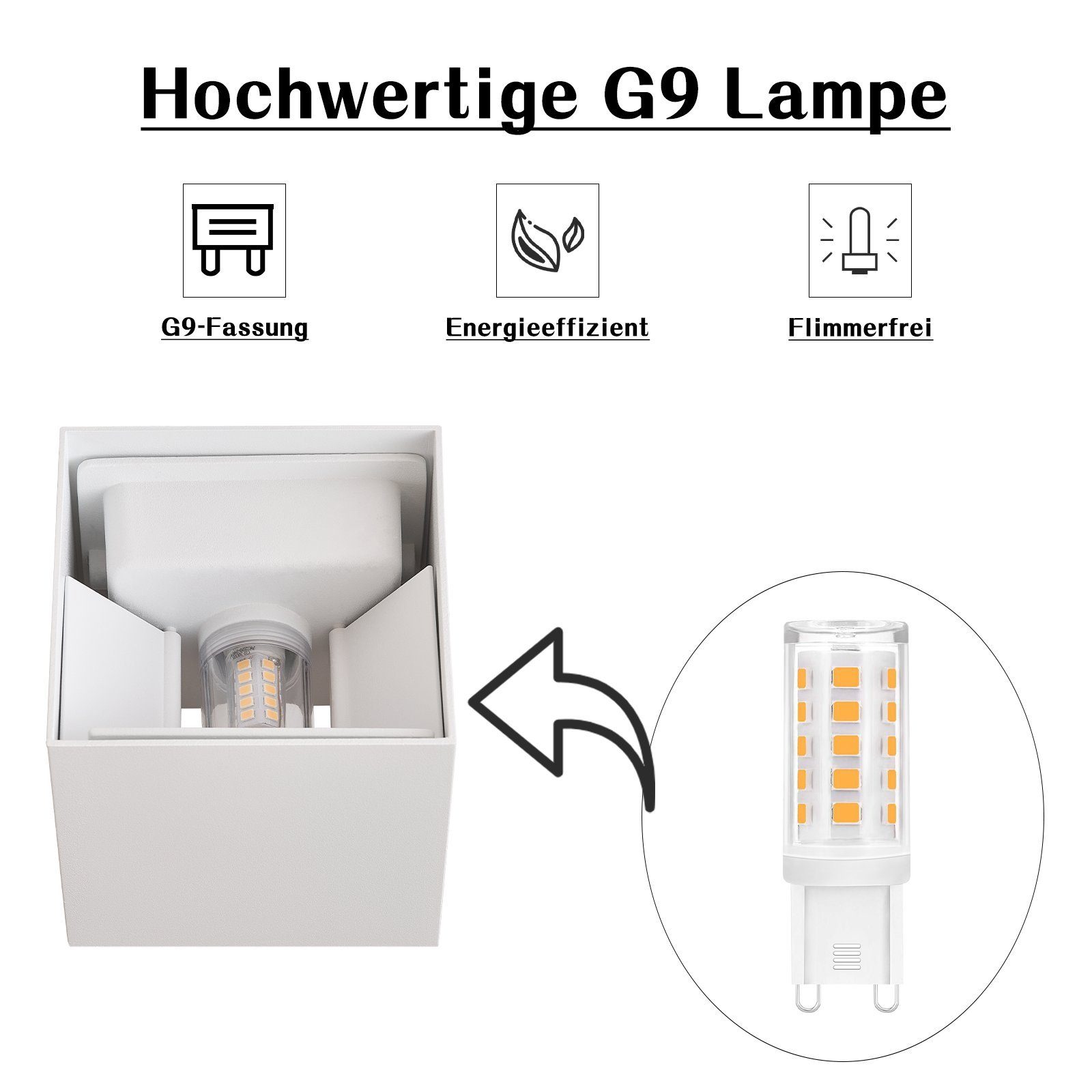 ZMH LED Wandleuchte Innen 2ER Außenwandleuchte Up Down Wand Leuchten Modern Flur, G9, Mit Leuchtmittel, 3000K Warmweiß, Einstellbarer Strahl Flurlampe für Hauswand