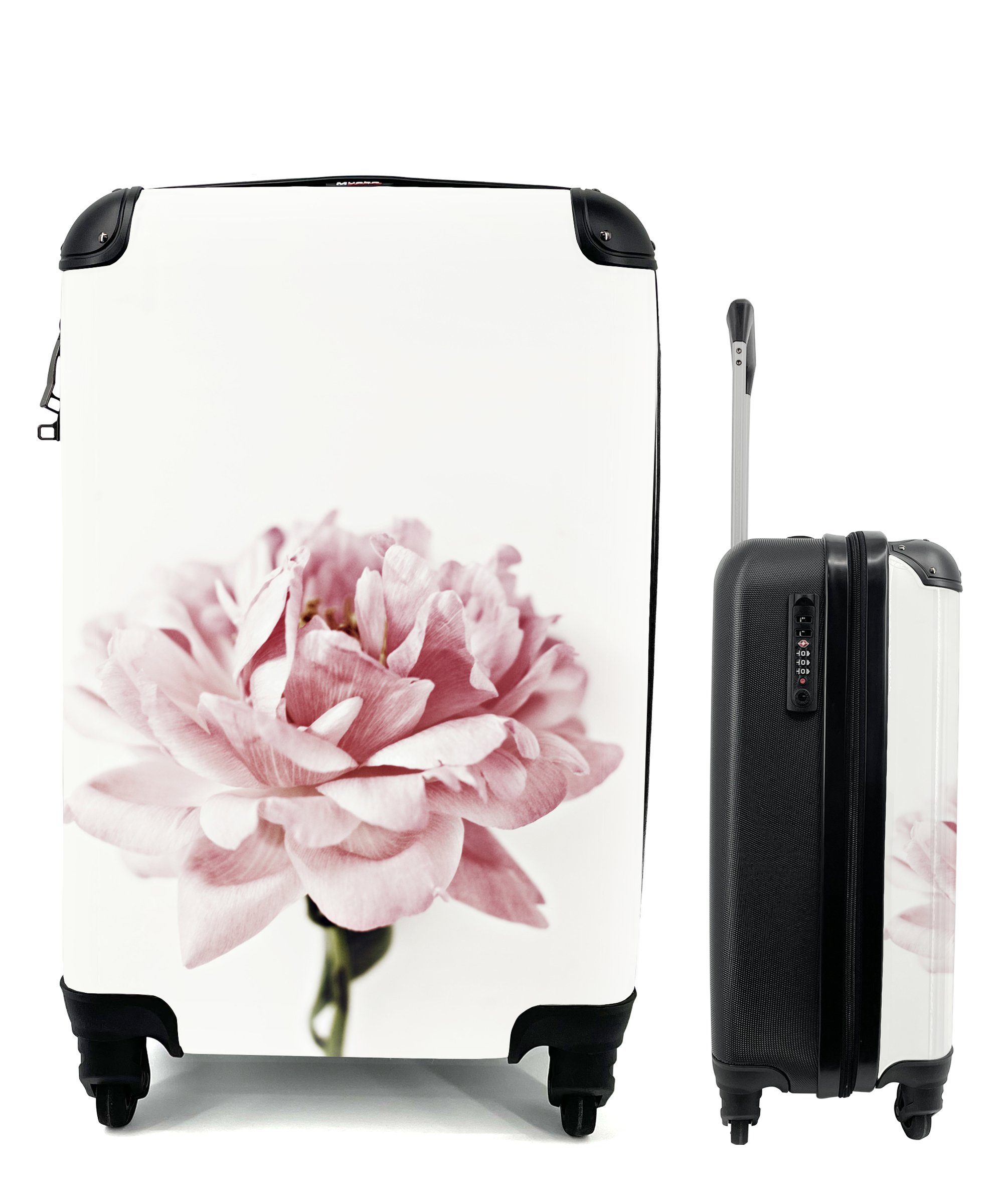 Handgepäck einer Rollen, Trolley, Reisetasche Pfingstrose, MuchoWow 4 Reisekoffer Handgepäckkoffer rollen, mit Nahaufnahme rosa für Ferien,