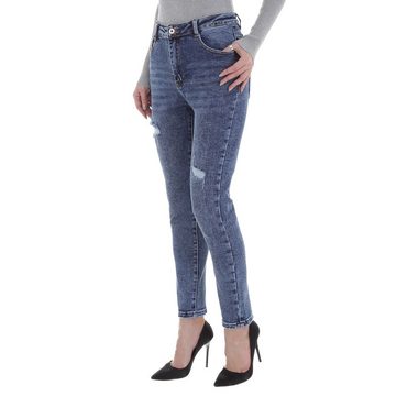 Ital-Design Skinny-fit-Jeans Damen Freizeit Destroyed-Look Stretch High Waist Jeans in Blau