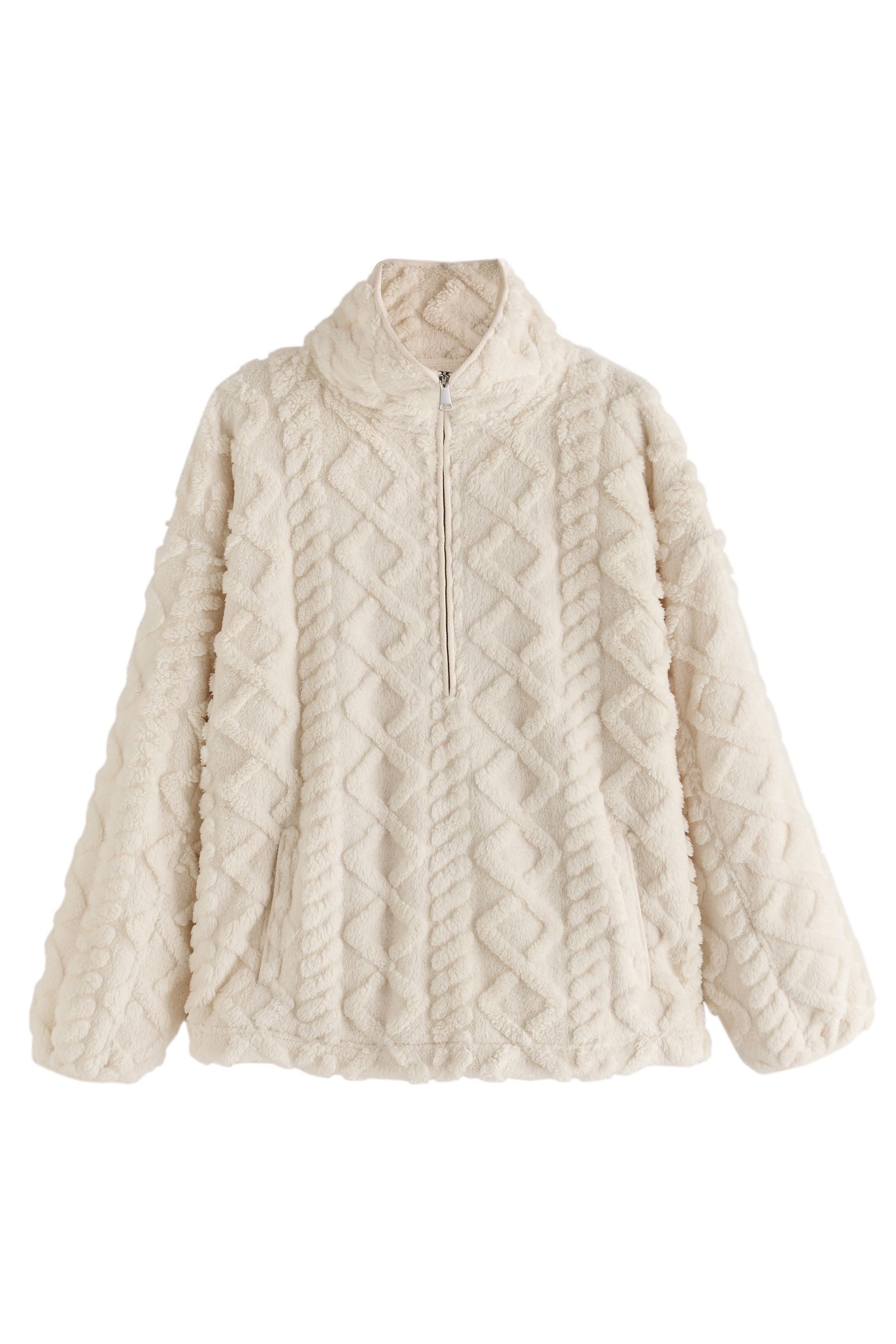 Next Fleecejacke Borg-Fleece mit halben Reißverschluss + Zopfmuster (1-St)