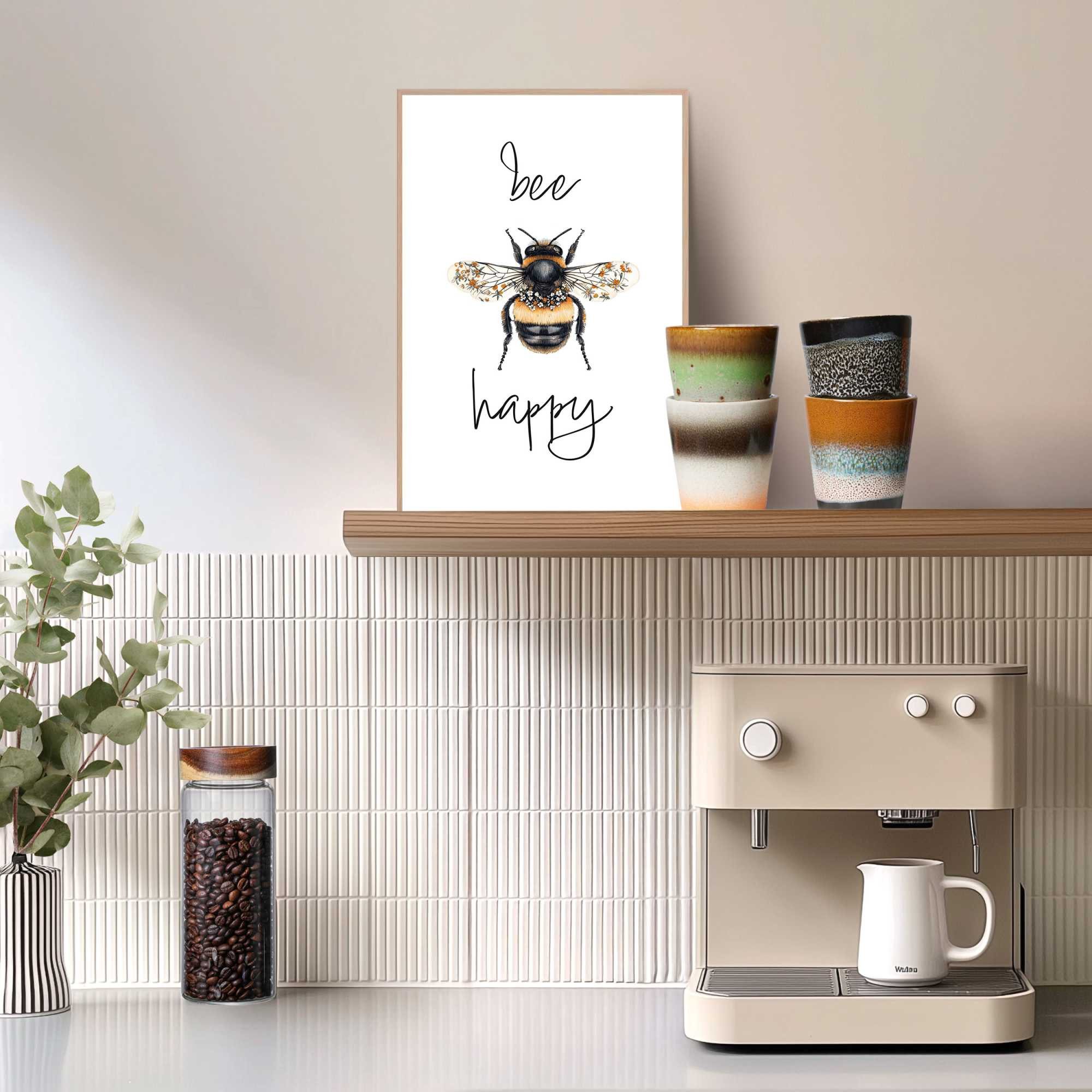 Reinders! Poster Bee Happy, Küche - Gelb - MDF - Tiere - 20x30 cm günstig online kaufen