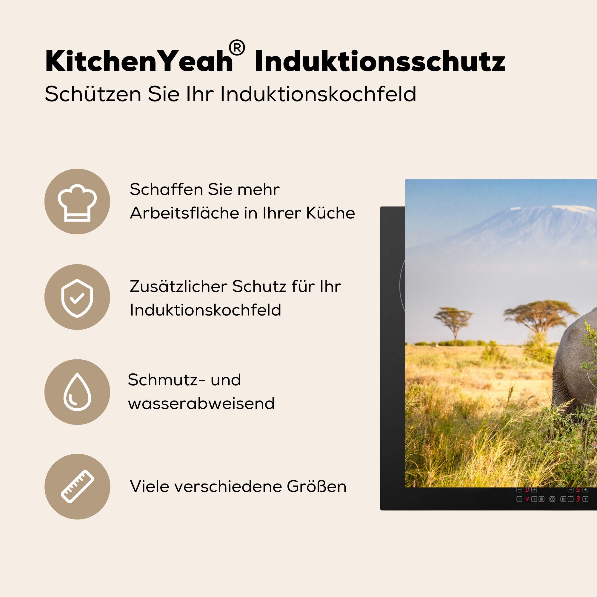 MuchoWow Herdblende-/Abdeckplatte Elefant - küche, tlg), Tiere - Ceranfeldabdeckung (1 cm, Gras Grün für Vinyl, 81x52 Induktionskochfeld die - - Schutz Berg