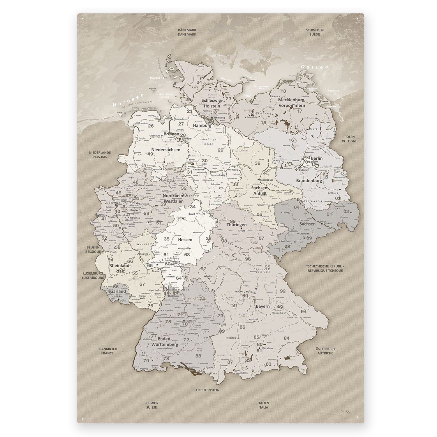 LANA KK Metallschild magnetische Deutschlandkarte Blechschild XXL, deutsche Beschriftung