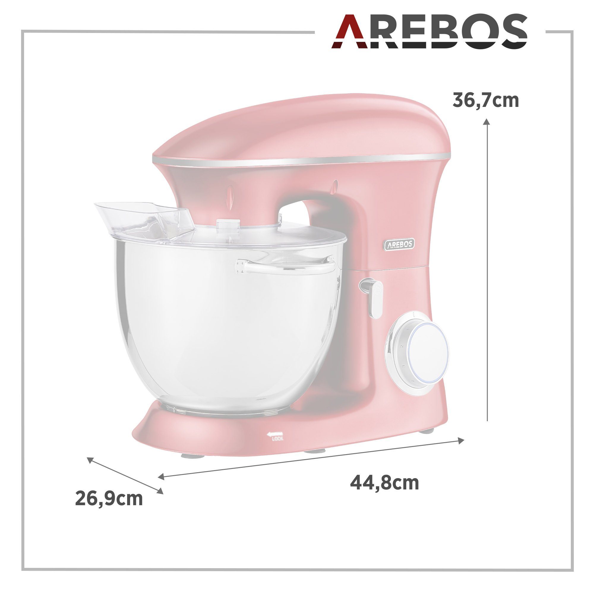 Arebos 8,00 l Schüssel Edelstahl-Rührschüssel, 1500 rot Küchenmaschine Geschwindigkeiten, 6 W,