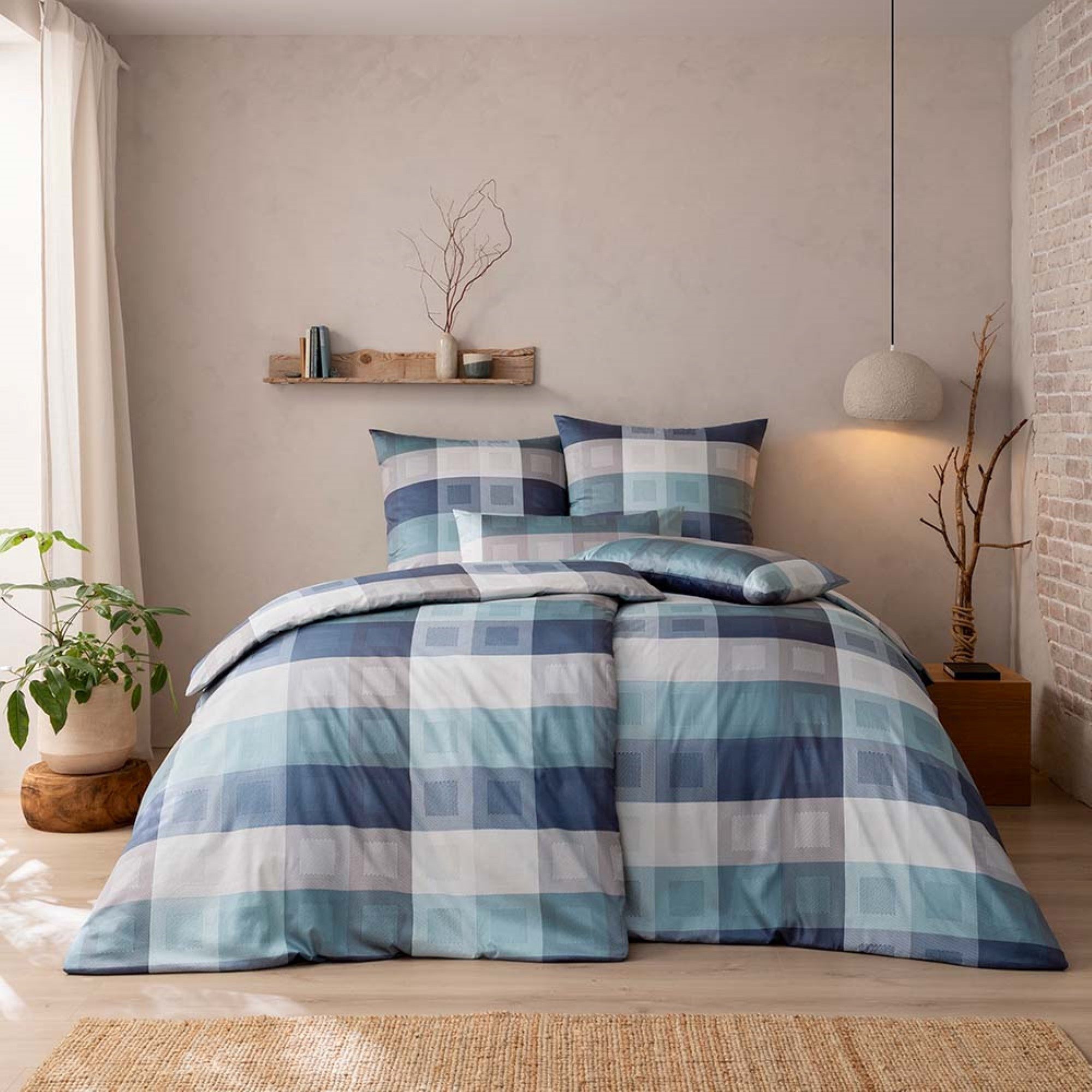 Estella Bettwäsche Estella Schweizer Premium Satin Bettwäsche 135x200 Armando navy Karo, Schweizer Premium Satin, 2 teilig, für Sommer und Winter