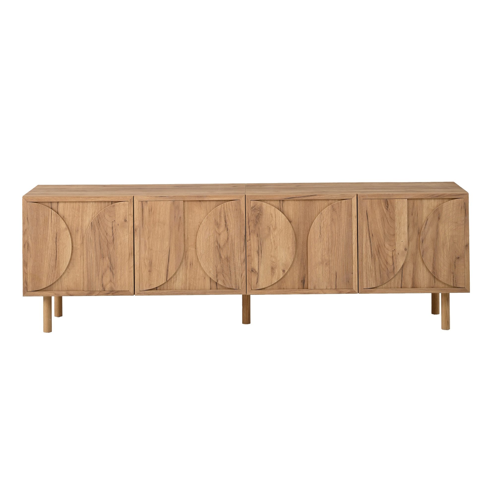 KLAM HOME Lowboard TV-Schrank Walnussholzfarbe 180cm mit 3D-Relief und Soft-Close-Türen (Modernes Lowboard mit 4 Türen, geeignet für Fernseher bis 75 Zoll), Stauraum-TV-Kommode mit Kabeldurchführung für das Wohnzimmer