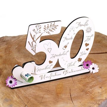Dekolando Deko-Buchstaben Aufsteller Zahl 50 Geburtstag Herzlichen Glückwunsch Geldgeschenk (weiß, 3tlg), 17 x 24 cm