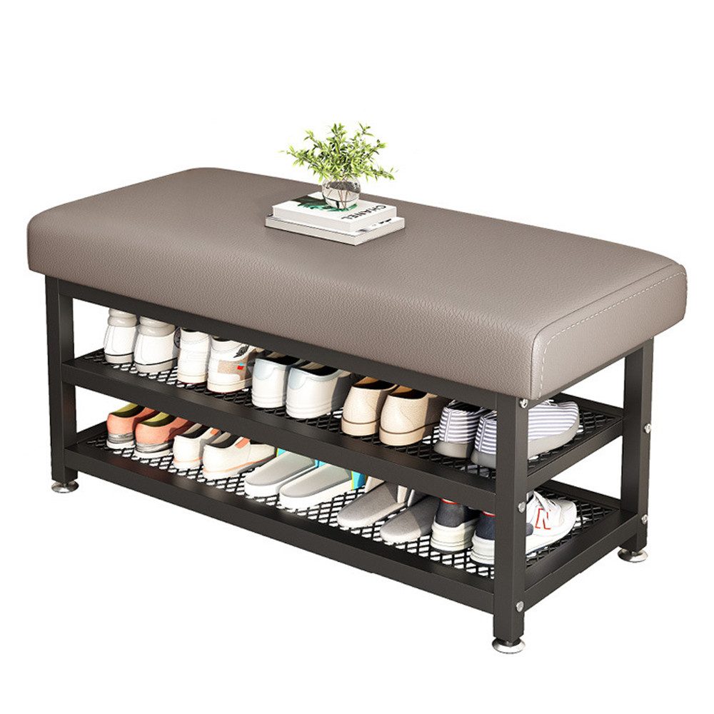 NUODWELL Schuhbank Schuhregal mit Sitzbank, Schuhbank Metall mit 2 ablagen günstig online kaufen