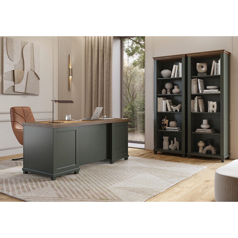 Lomadox Büromöbel-Set EPSOM-83, (Spar-Set), grün mit Lefkas Eiche Nb., Landhaus Stil, ABS-Kanten