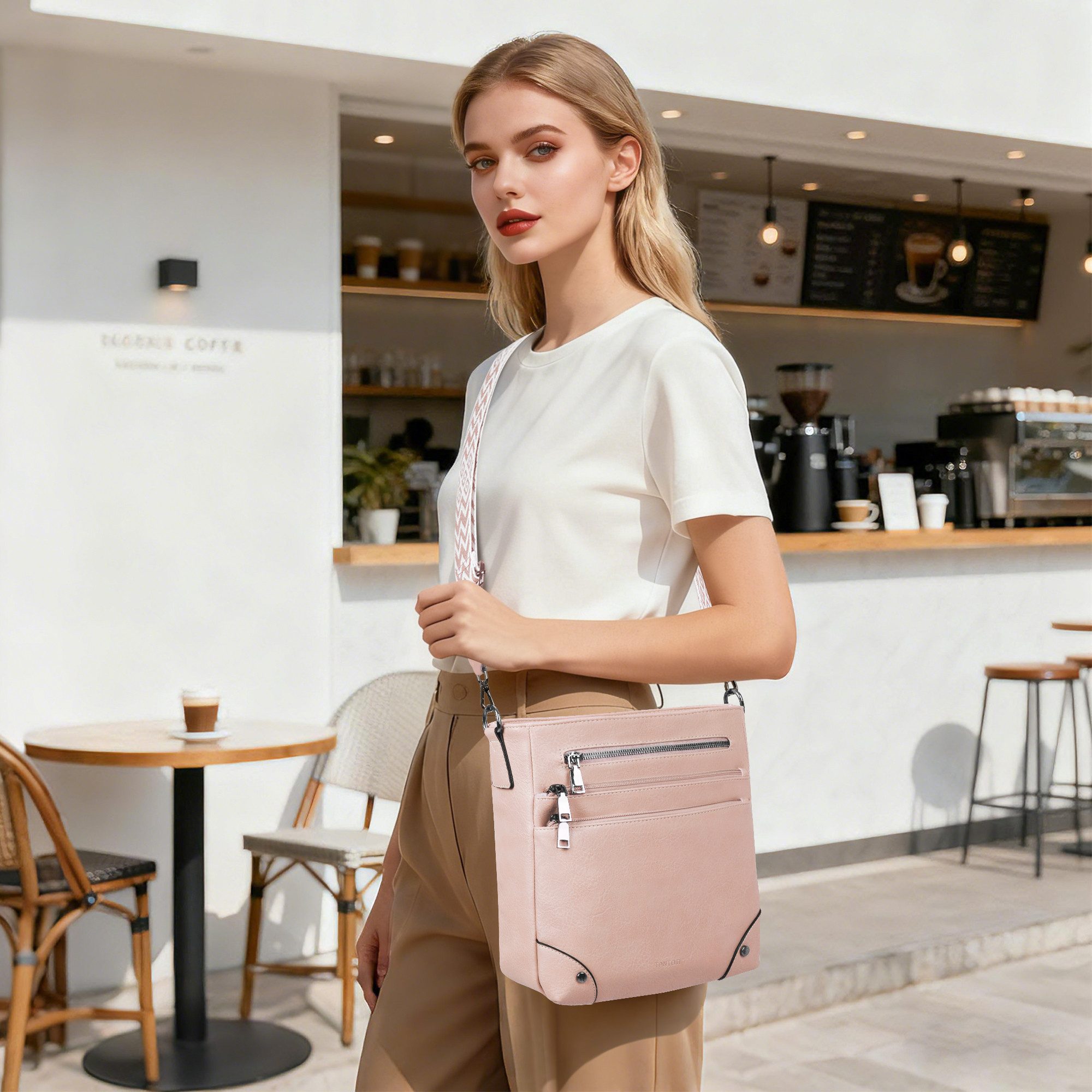 TAN.TOMI Umhängetasche Damen Mittelgroß Schultertasche Mehrere Taschen Crossbody Bag, Mit Verstellbarem Gurt für Schule Arbeit Reisen Ausflug Einkauf