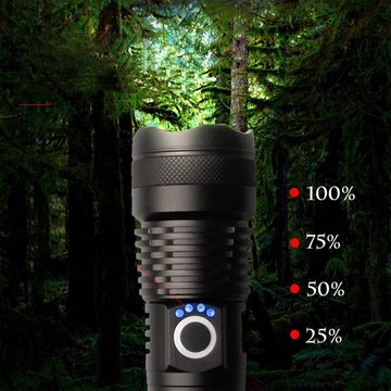 AKKEE LED Taschenlampe Taschenlampe LED Aufladbar Taschenlampen Batteriebetrieben USB (1-St., 5 Lichtmodi, Zoombar), Wasserdicht Flashlight Torch für Outdoor Camping