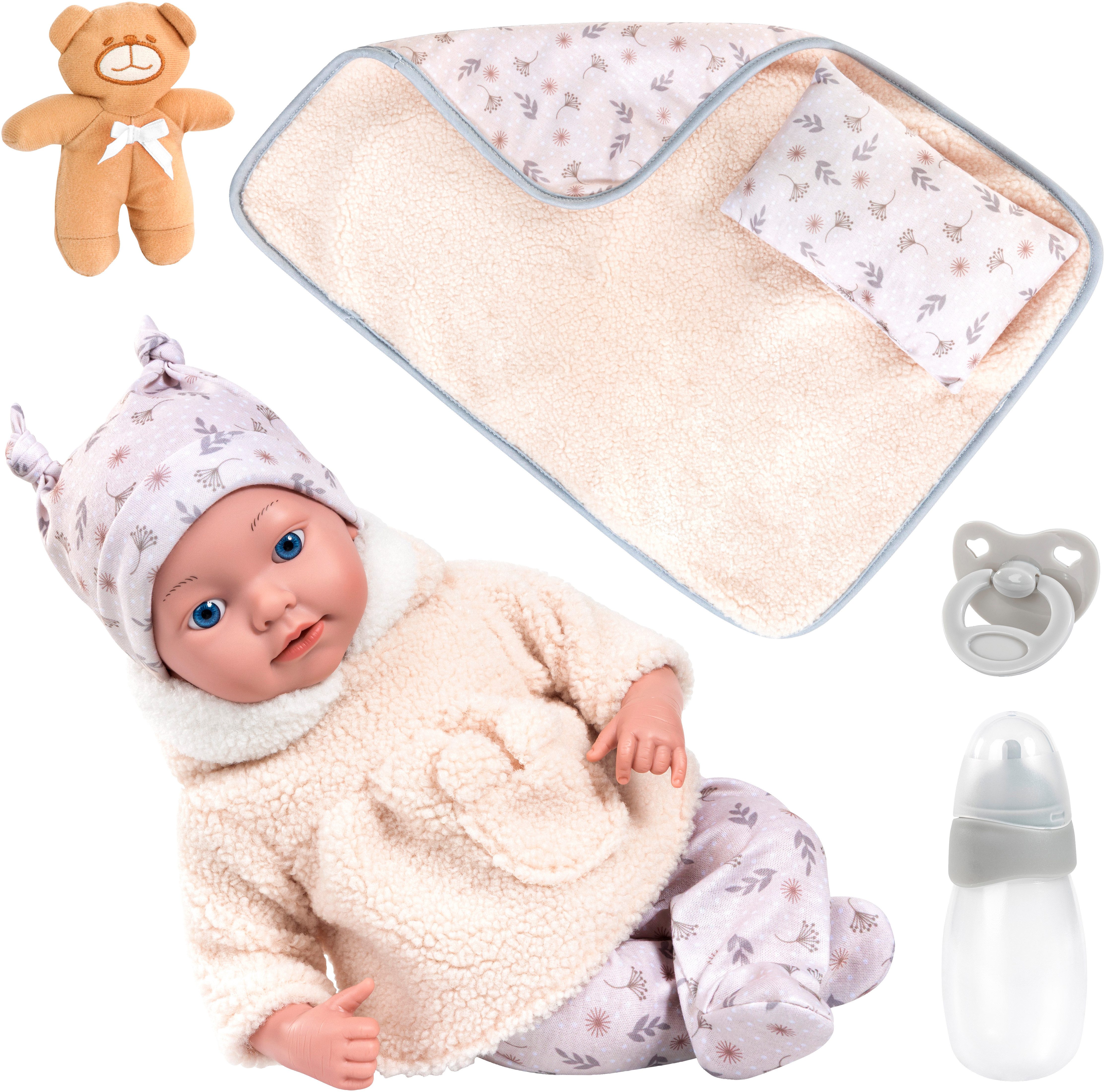 Bayer Babypuppe Reborn 38 cm Set beige, sieht aus wie ein echtes Baby