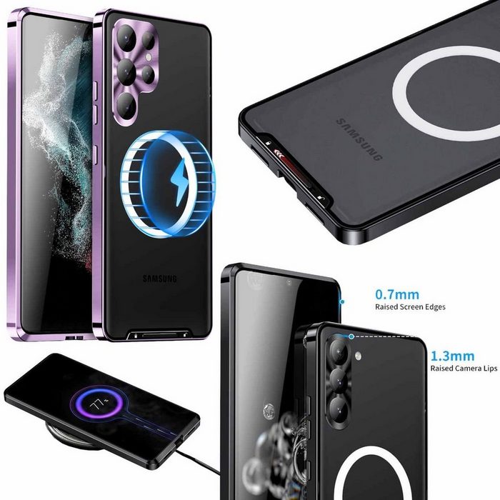 Wigento Handyhülle Für Samsung Galaxy S23 Ultra Handy Tasche Magnetische Magsafe Metall Design Lila Cover Case Hülle