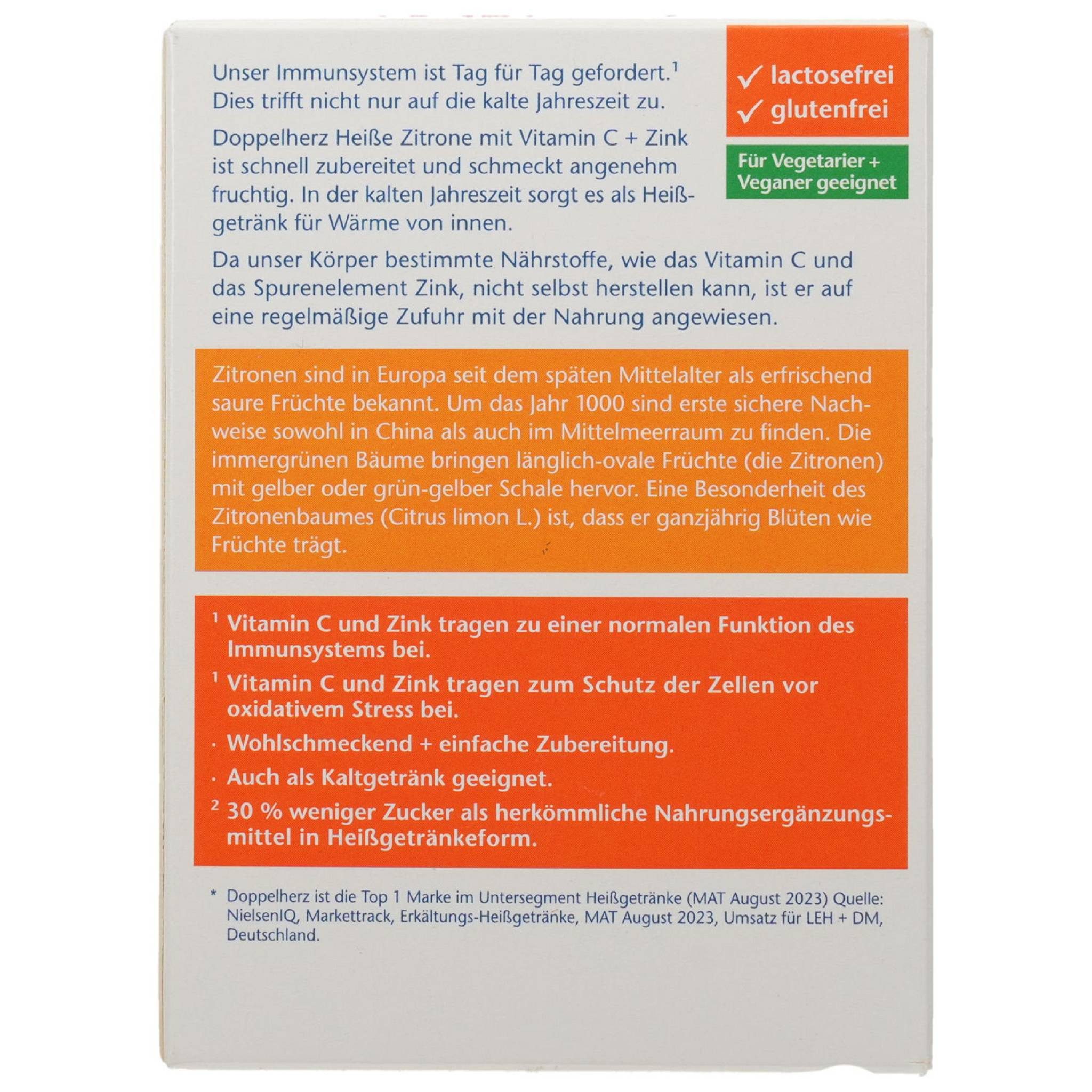 Queisser Pharma GmbH & Co. KG Tee DOPPELHERZ heiße Zitrone Vitamin C+Zink Granulat