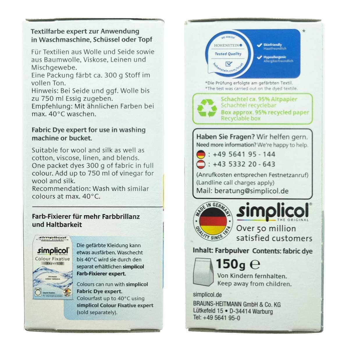 simplicol Textilfarbe Simplicol Textilfarbe Expert Mitternacht-Schwarz 150g, Farberneuerung Farbauffrischung Batik Textilfärbemittel