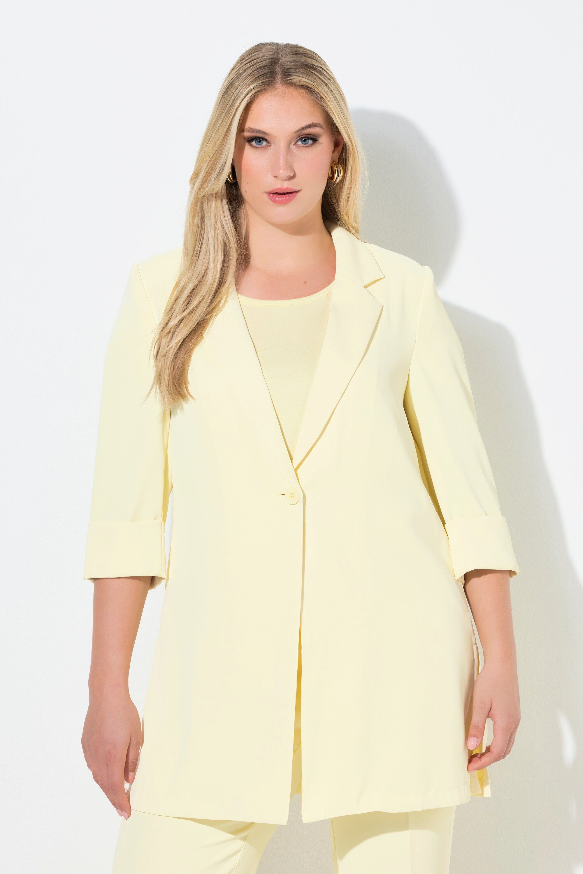 Ulla Popken Blusenblazer Blazer Reverskragen Seitenschlitze 3/4-Arm günstig online kaufen