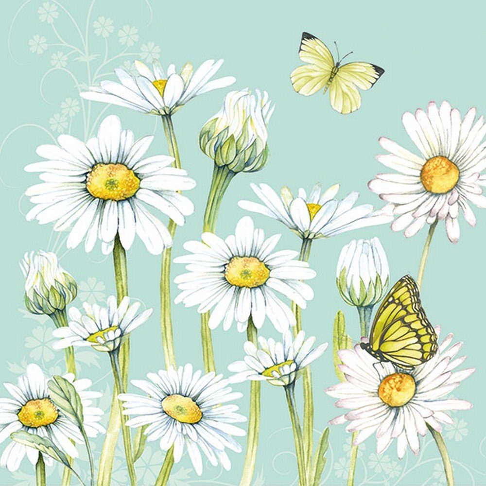 Ambiente Luxury Paper Products Papierserviette 20 Servietten Daisy green 33x33cm, (20 St)