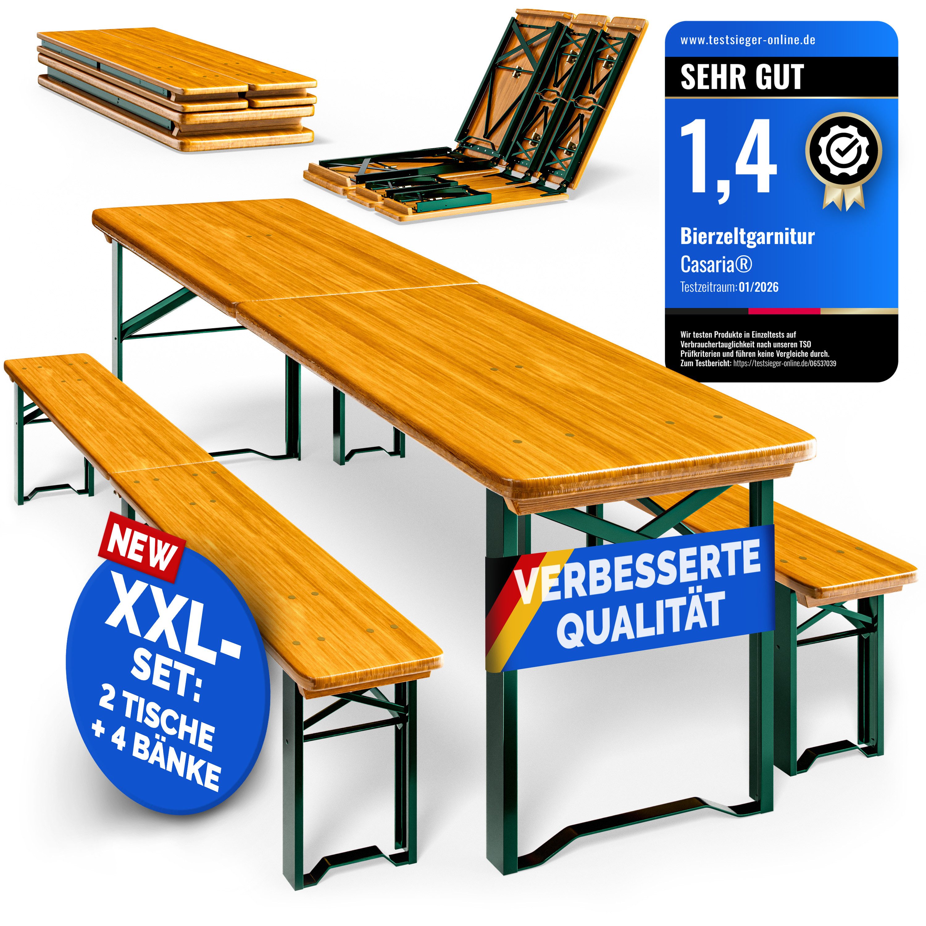 Casaria Bierzeltgarnitur, (6-tlg), 220cm 2er Set Klappbar 10 Personen Bierbank Biertisch Festzeltgarnitur