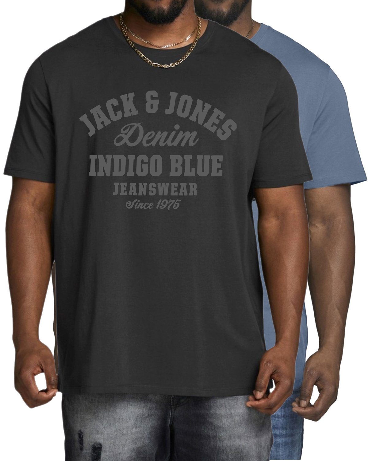 aus Print-Shirt (2er-Pack) Jones in Jack Pack-02 Unifarben, Baumwolle &