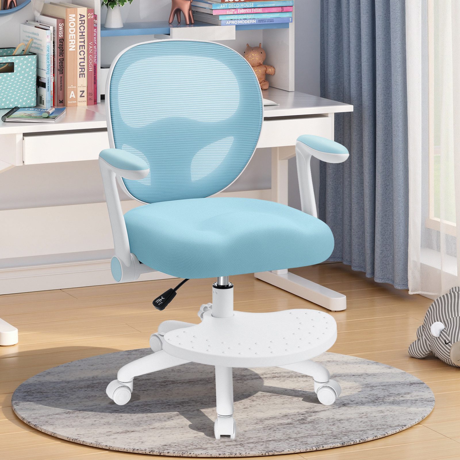 Insma Drehstuhl Kinder Schreibtischstuhl ergonomisch höhenverstellbar (mit klappbaren Armlehnen, Fußstütze und 5 feststellbarer Rollen), von 3-12 Jahre, Maximale Tragfähigkeit 158kg