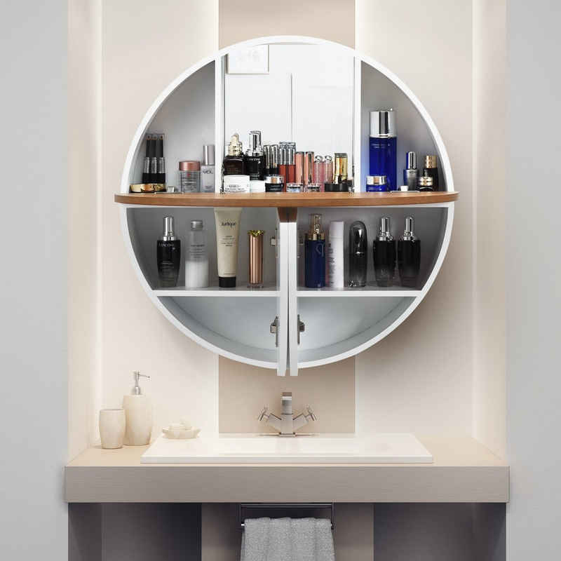 COSTWAY Spiegelschrank »Hängeschrank Wandklapptisch Schminktisch« zur Wandmontage, mit ausklappbarer Tischplatte, mit 7 Fächern & Spiegel