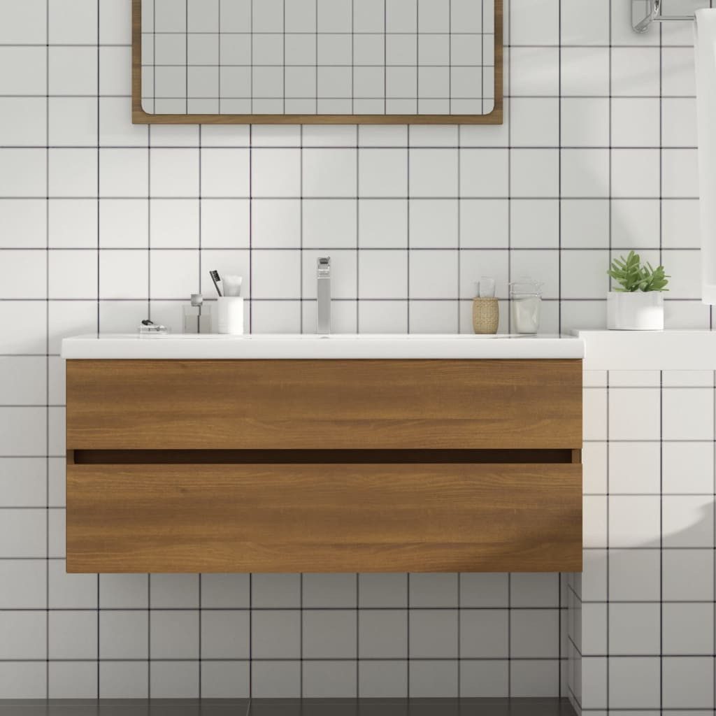Thumbnail - vidaXL Waschtisch Waschbeckenschrank Waschtischschrank Unterschrank Braun Eiche 100x38,5