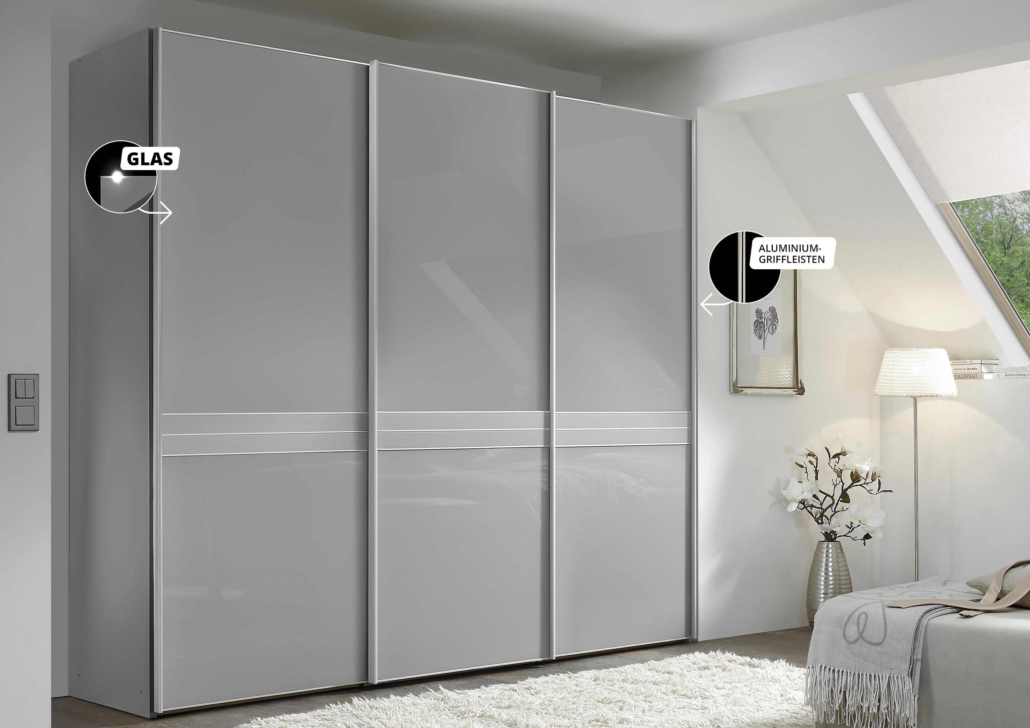 STAUD Schwebetürenschrank Sinfonie Plus, edles Design in hochwertiger Qualität, Made in Germany Mittelband in Mattglas und vier verschiedenen Ausstattungsvarianten