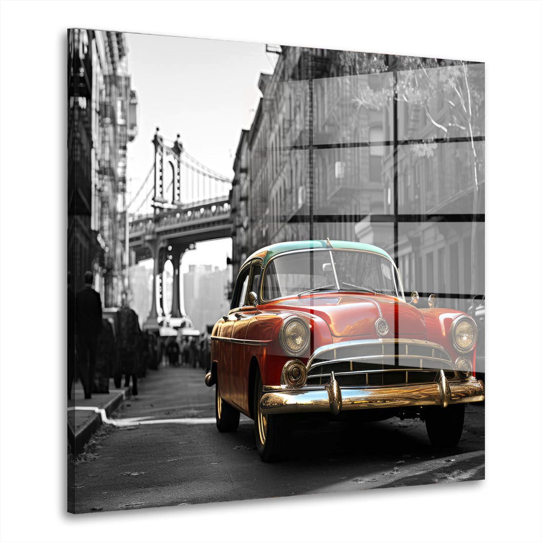 Acrylglasbild Schwarz weiß Oldtimer in rot Acrylglas Wandbild Bild Wanddeko Wohnzimm