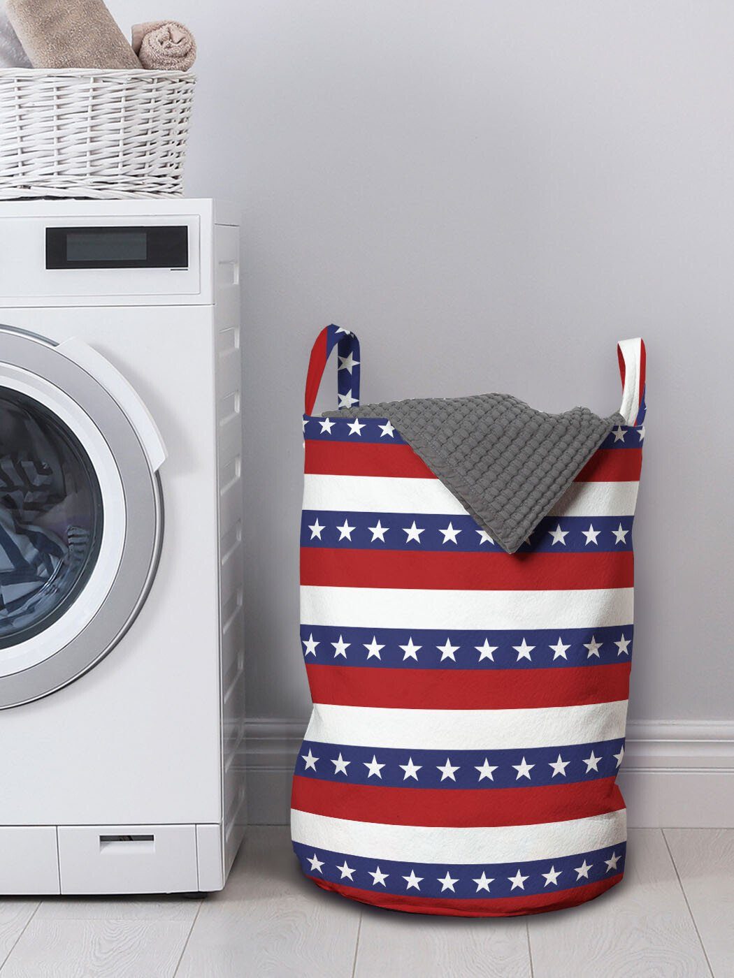 mit Flagge Amerikanische 4. für Juli Wäschekorb Motiv Griffen Waschsalons, Wäschesäckchen Abakuhaus Kordelzugverschluss