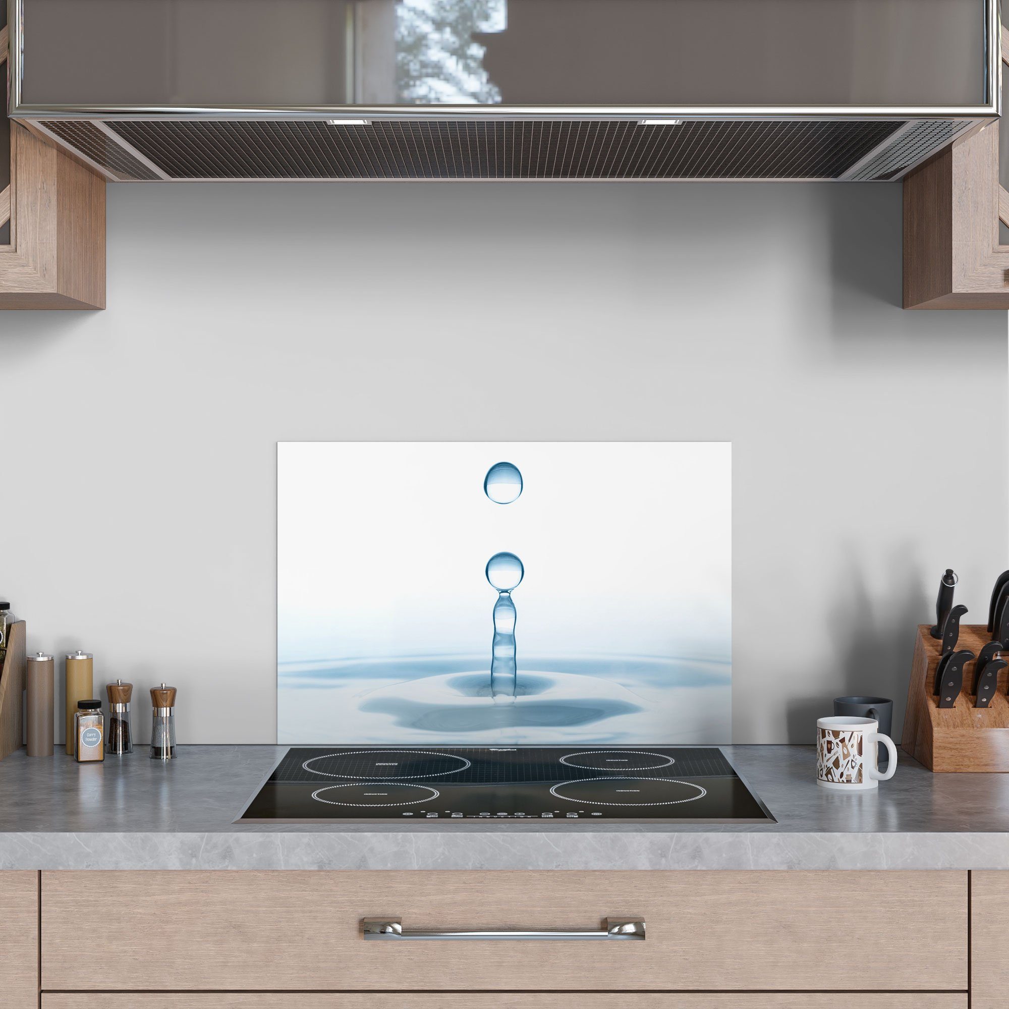 Herdblende Badrückwand Glas Spritzschutz Wassertropfen', DEQORI Küchenrückwand 'Fallende