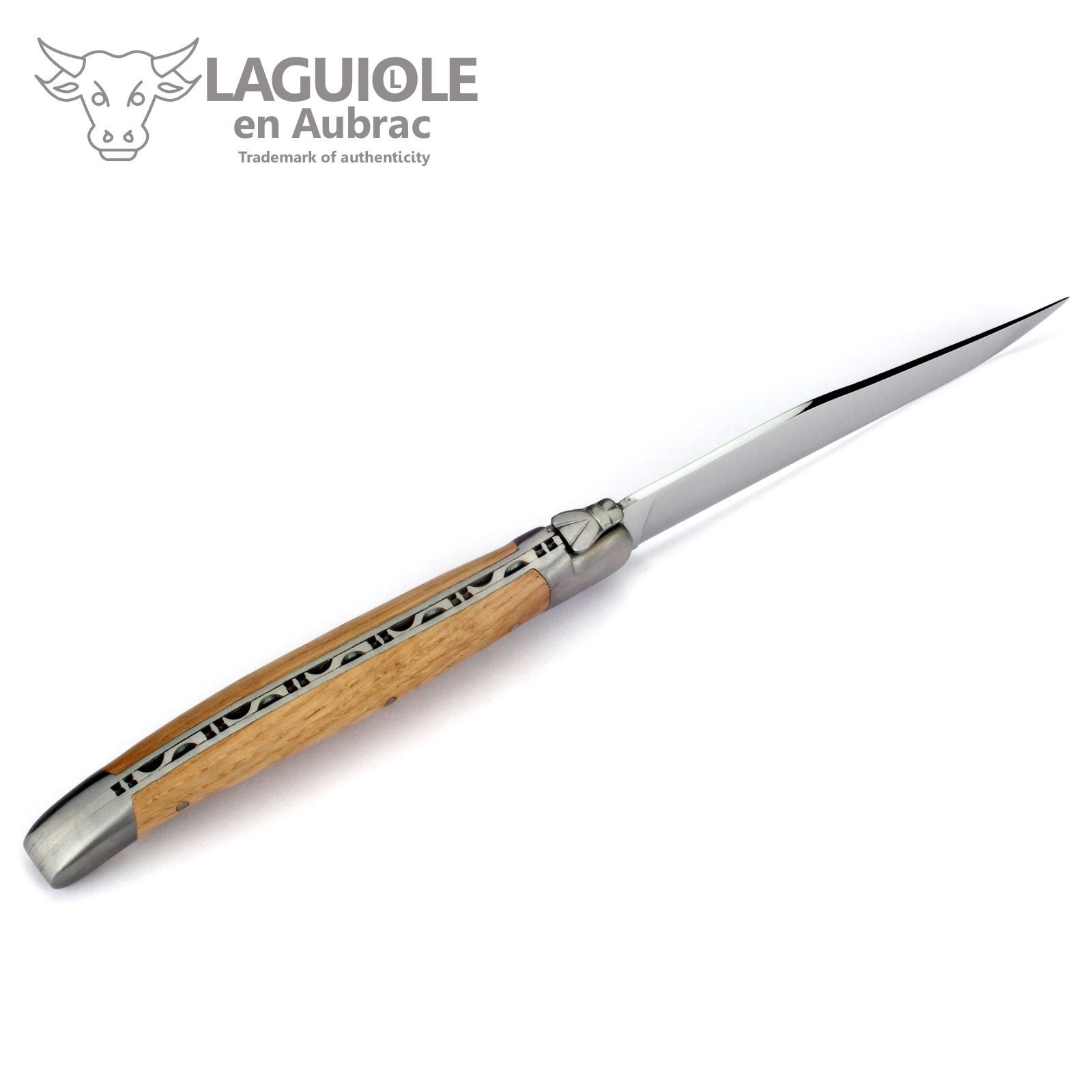 Laguiole en Aubrac Steakmesser 22C99CHIH 2er Set - Griff Eichenholz - Backen matt - Klinge glänzend - Holzbox