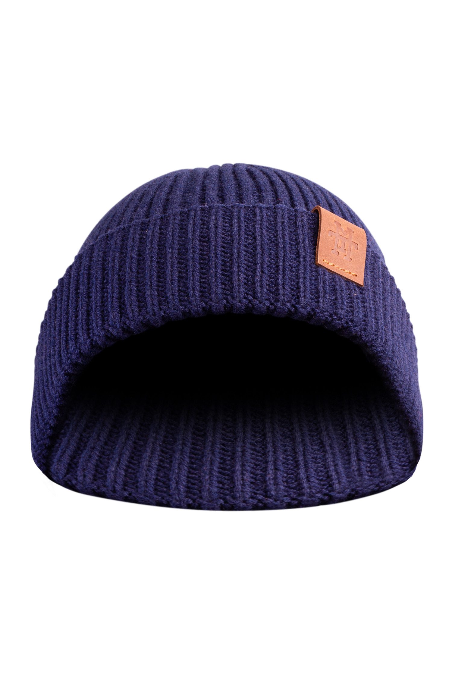 Manufaktur13 Beanie Fishermans Beanie - Strickmütze, Wintermütze, Dockermütze mit Echt-Leder Veredelung