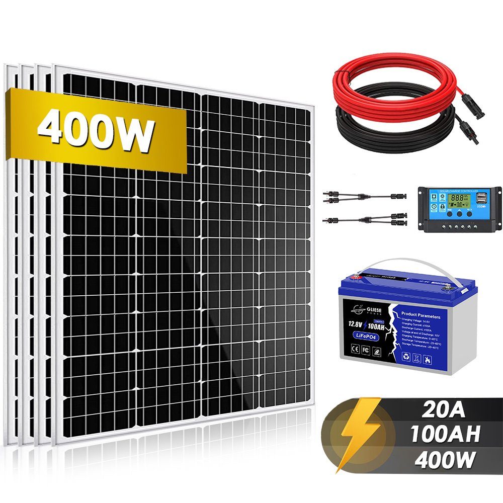 GLIESE Solarmodul Solar panel, LiFePO4 Akku, 10AWG Solarkabel, Y Solarstecker