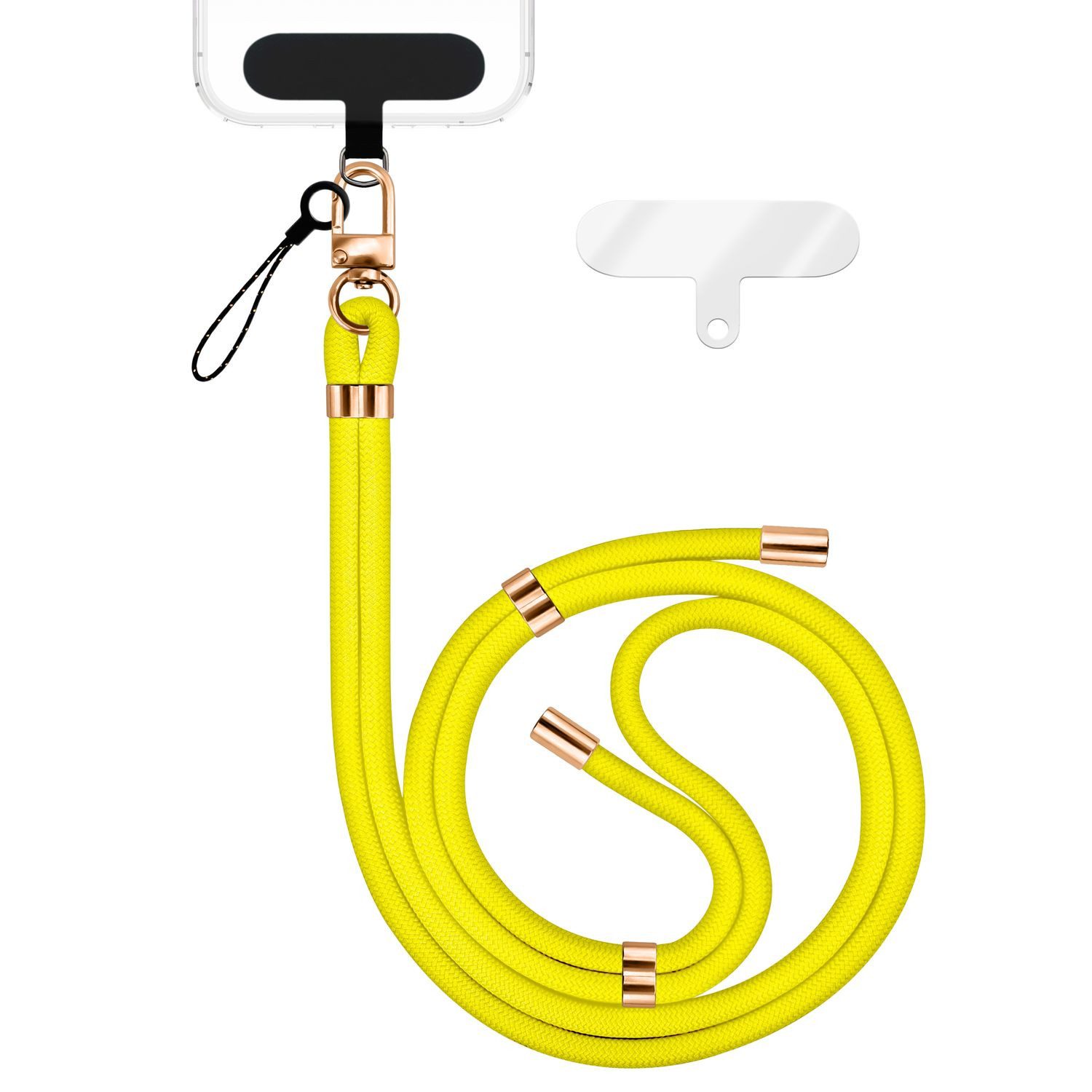 Nalia Handykette Universal Smartphone, Nylon Handyband / Karabiner Gold & 2 Pads / 35-75cm Tragelänge