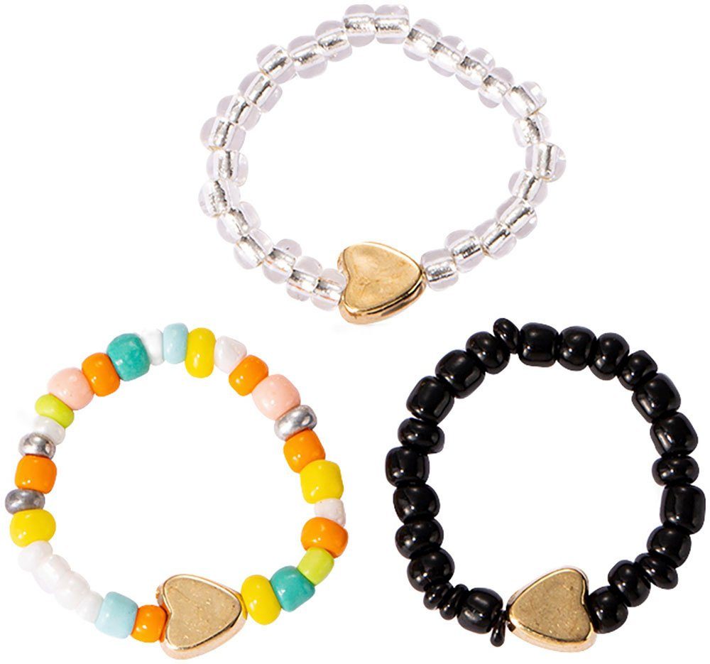 Firetti Ring-Set Multipack Schmuck Geschenk Damenring Herz Zugband Edelstein Farbstein (Set, 3-tlg), Made in Germany - mit Kunstharzperle
