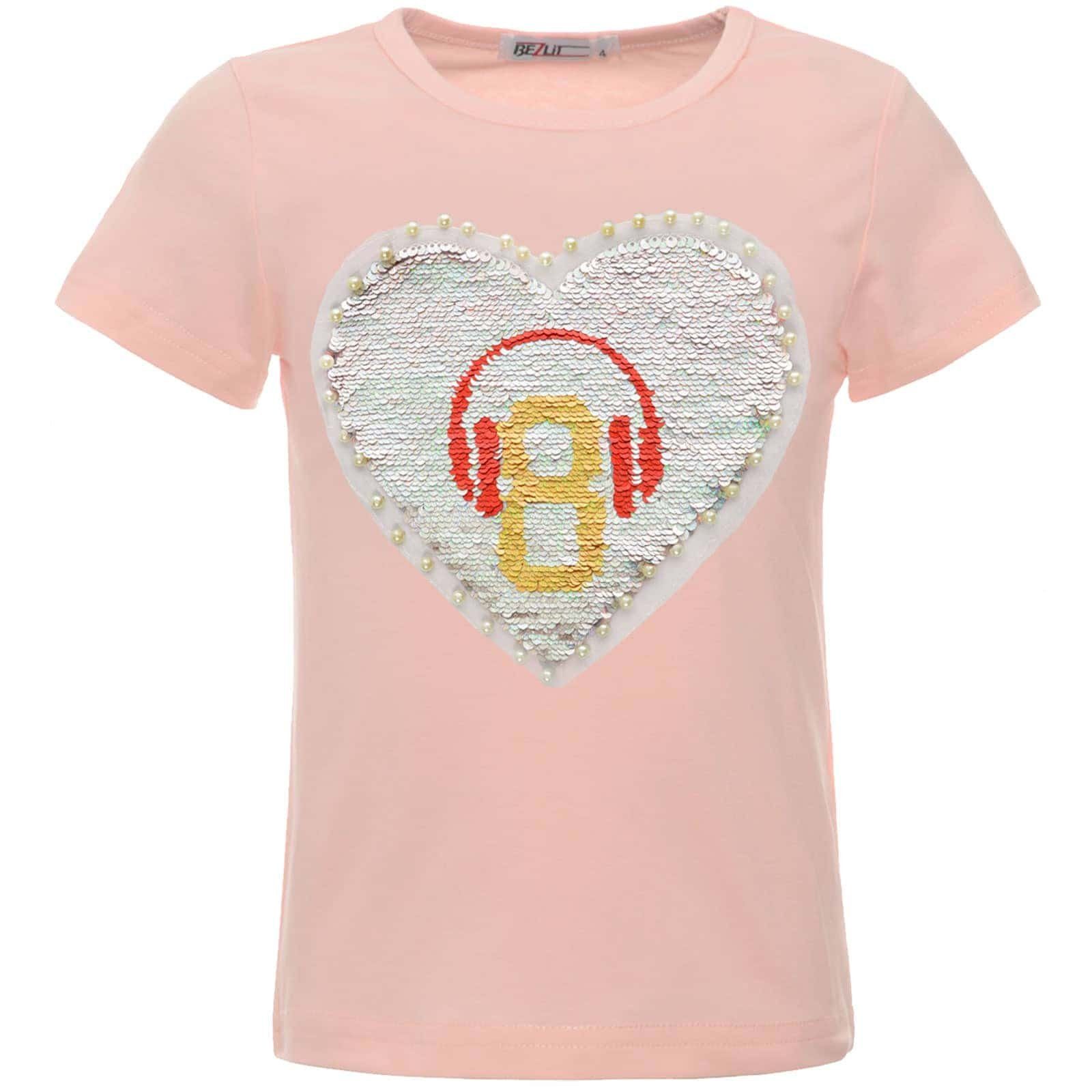 BEZLIT Paillettenshirt Mädchen Wende Pailletten T-Shirt (1-tlg) mit Wendepailletten Rosa