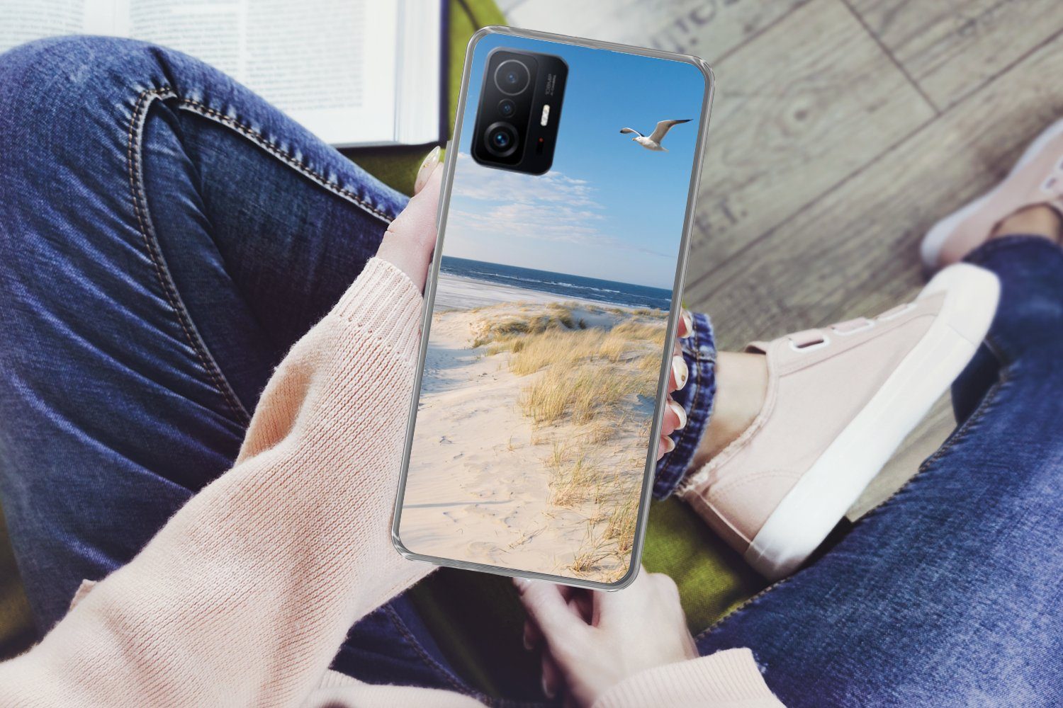 MuchoWow Handyhülle für Xiaomi 11 Lite 5G NE Düne - Möwe - Strand - Meer - Sonne, Phone Case, Silikon, Schutzhülle Dünn