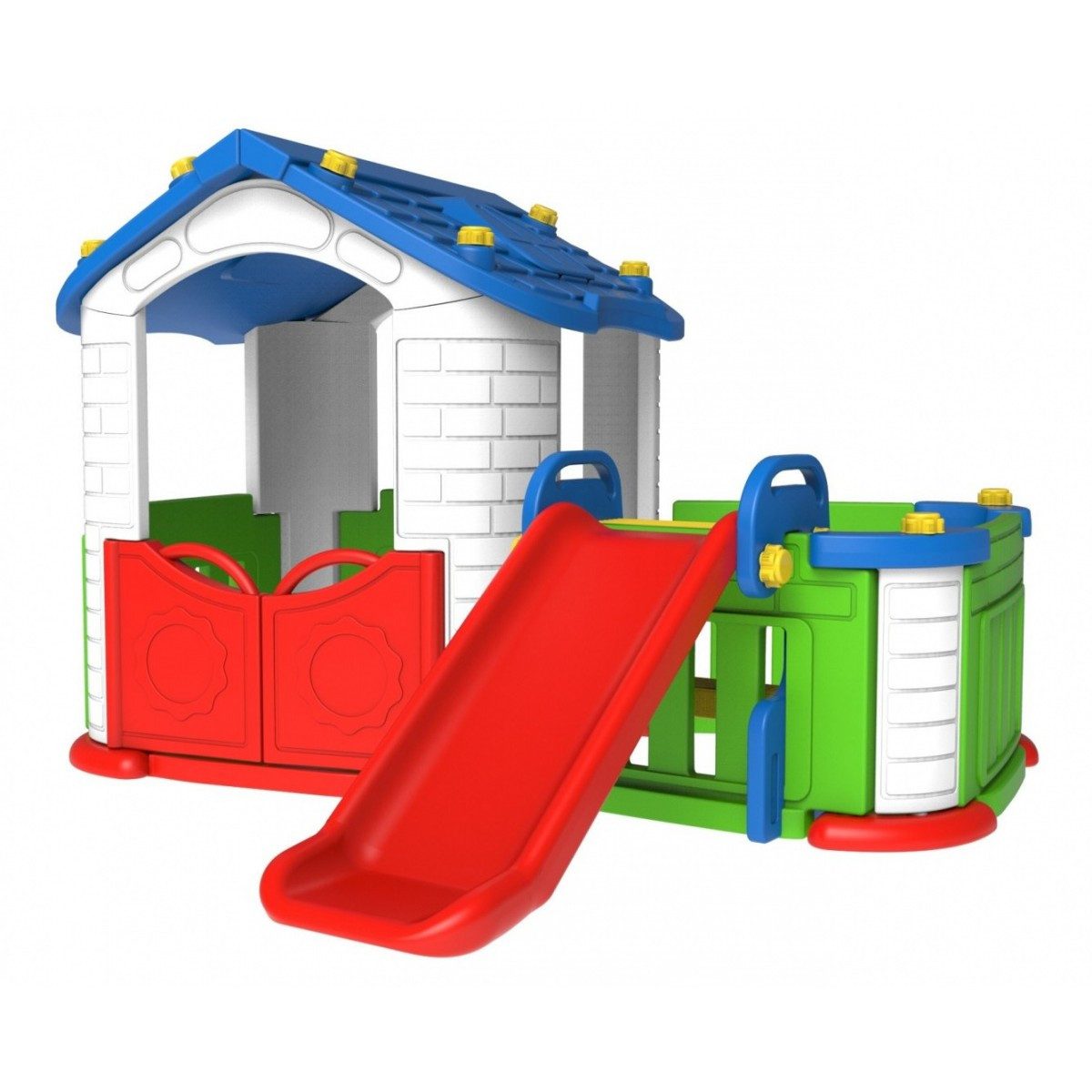 Ramiz Spielhaus Kinderspielhaus Gartenspielhaus Rutschenhaus, Rutsche, doppelwandiges HDPE, umzäunter Spielgarten