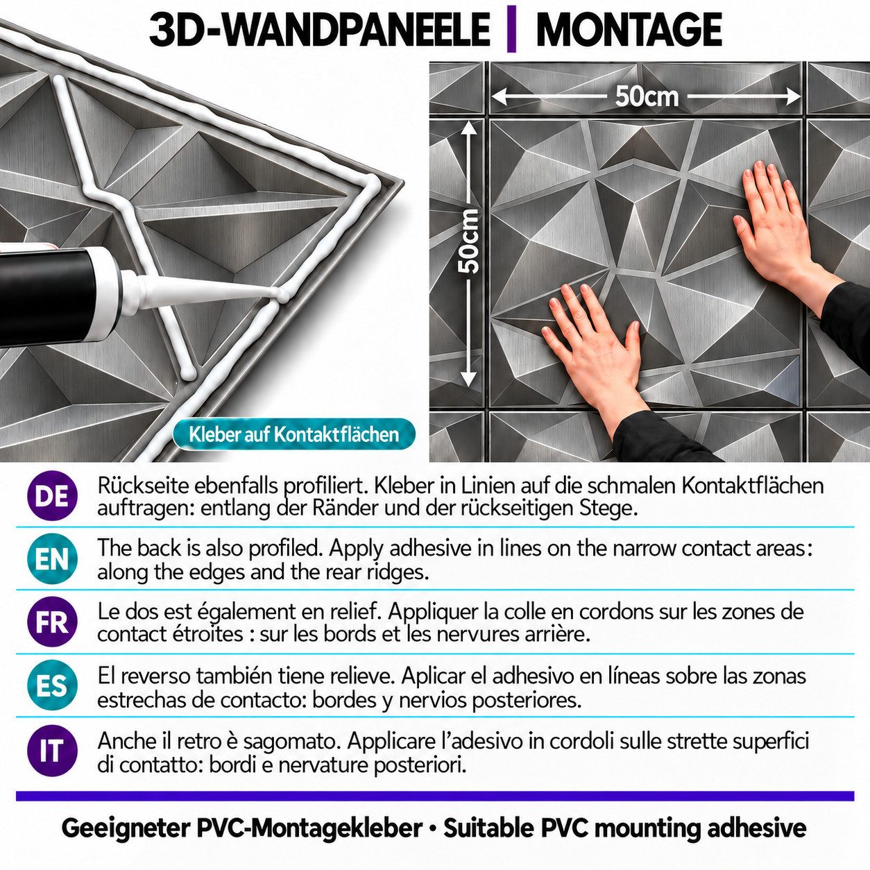 IKHEMalarka 3D Wandpaneel 3D Paneele PVC Kunststoffpaneele, BxL: 50,00x50,00 cm, 0,25 qm, (1 Stück, 3D Wandpaneele Deckenpaneele) hochwertige & harte PVC 3D Pla – Bild 5 von 5