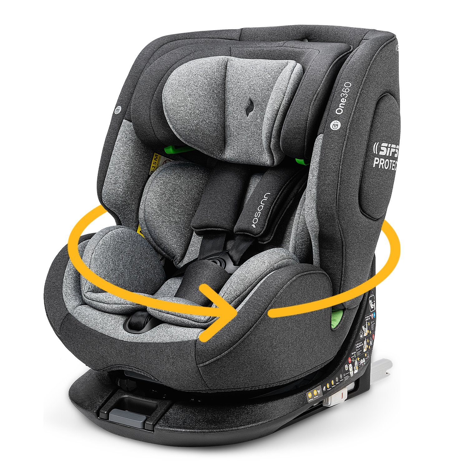 Osann Autokindersitz One360 i-Size, ab: Geburt, bis: 12 Jahre, drehbarer Reboarder mit Isofix und Top-Tether - 40-150 cm Universe Grey